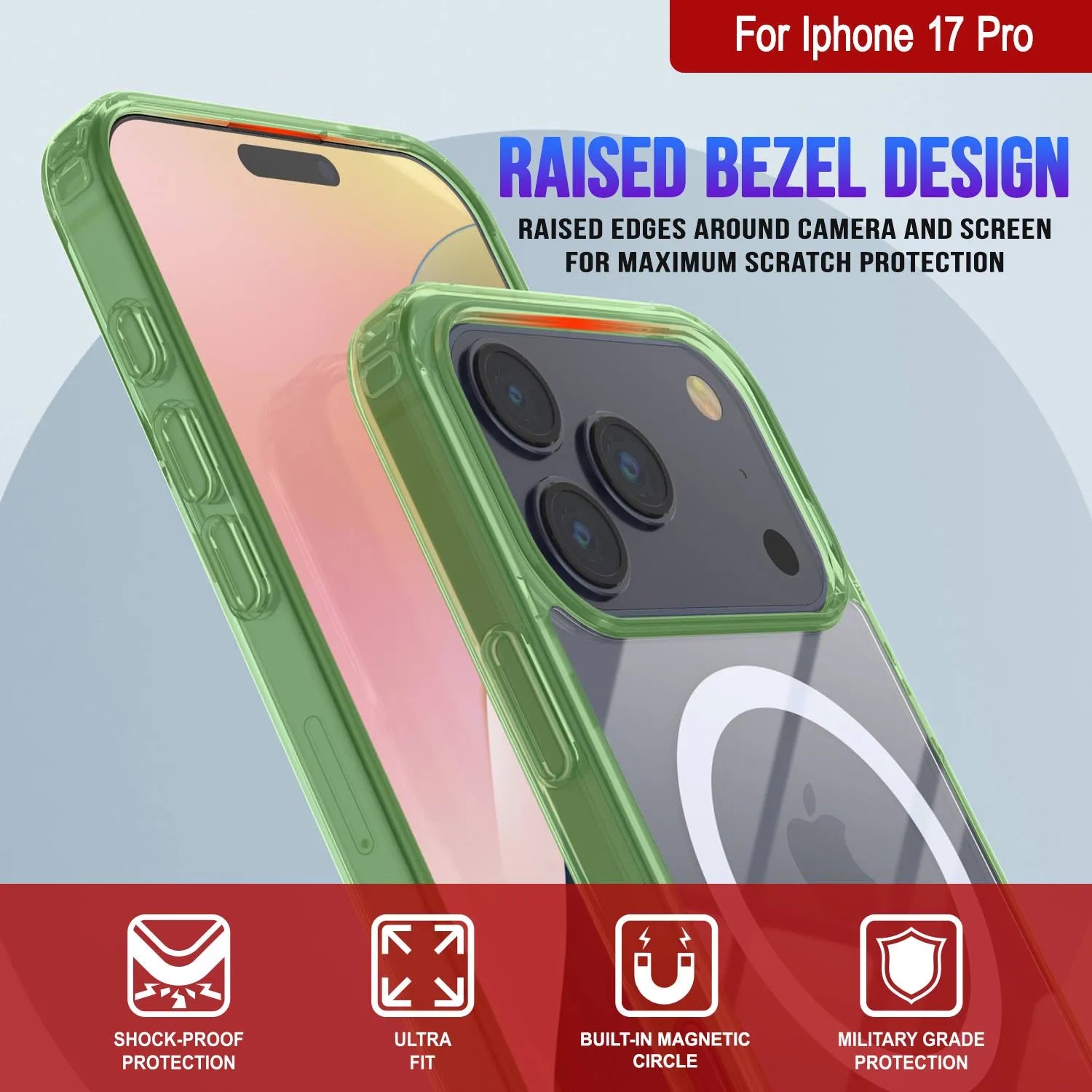 Punkcase iPhone 17 Pro Magnetic Wireless Charging Case [ClearMag Series][Green]