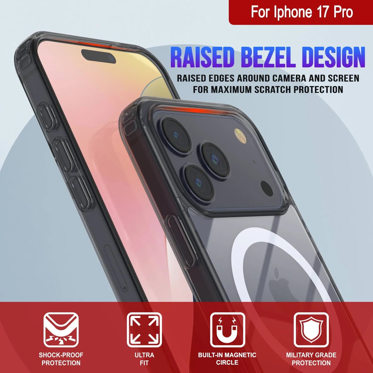 Punkcase iPhone 17 Pro Magnetic Wireless Charging Case [ClearMag Series][Black]