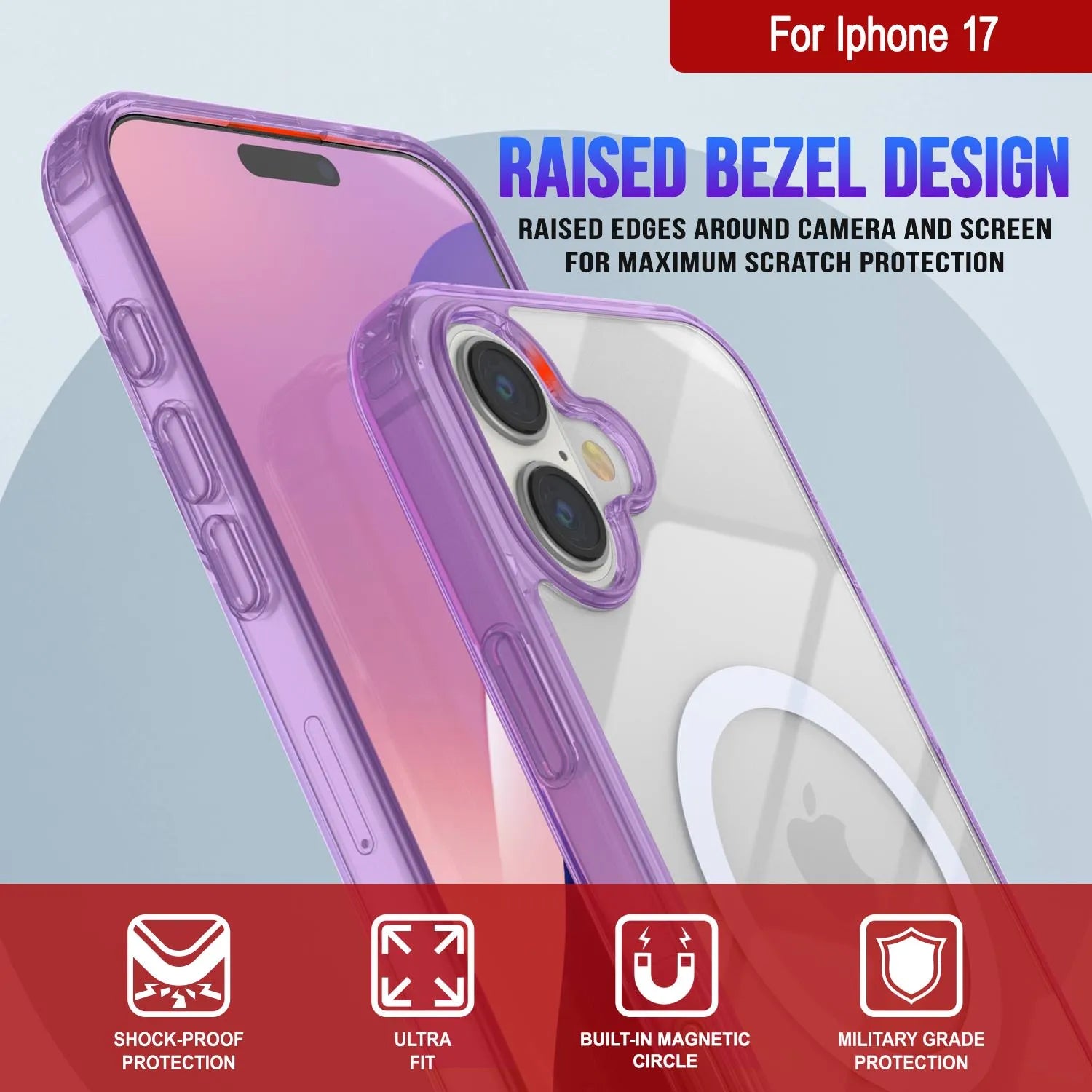 Punkcase iPhone 17 Magnetic Wireless Charging Case [ClearMag Series][Purple]