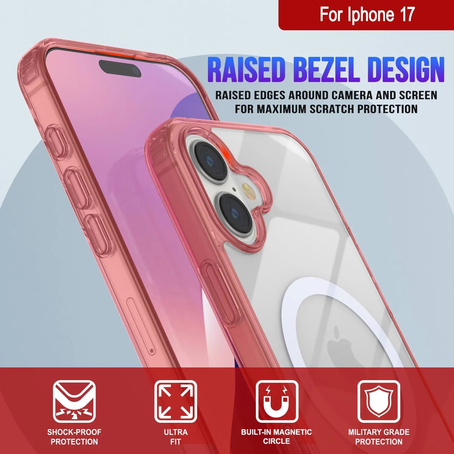Punkcase iPhone 17 Magnetic Wireless Charging Case [ClearMag Series][Red]