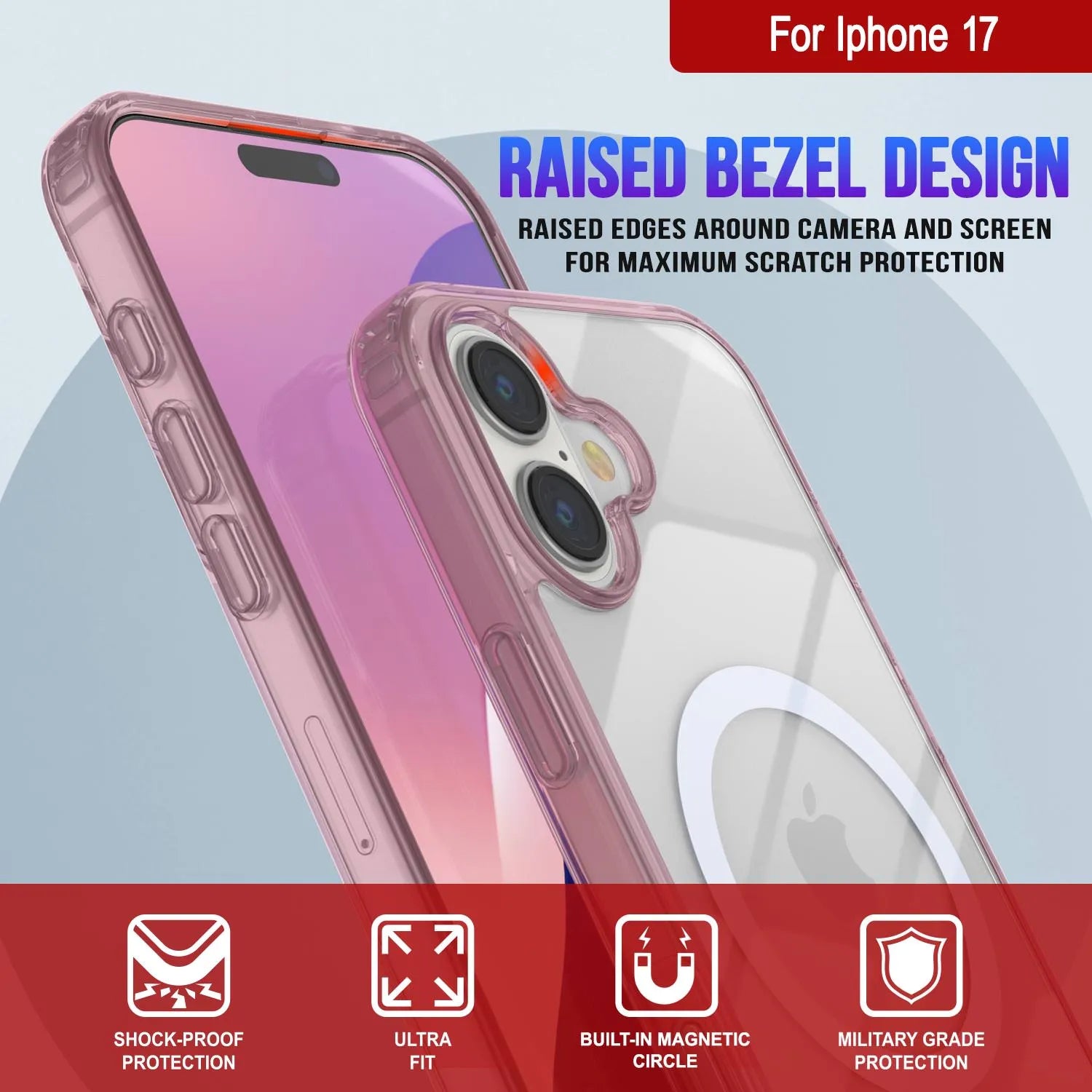 Punkcase iPhone 17 Magnetic Wireless Charging Case [ClearMag Series][Rose]