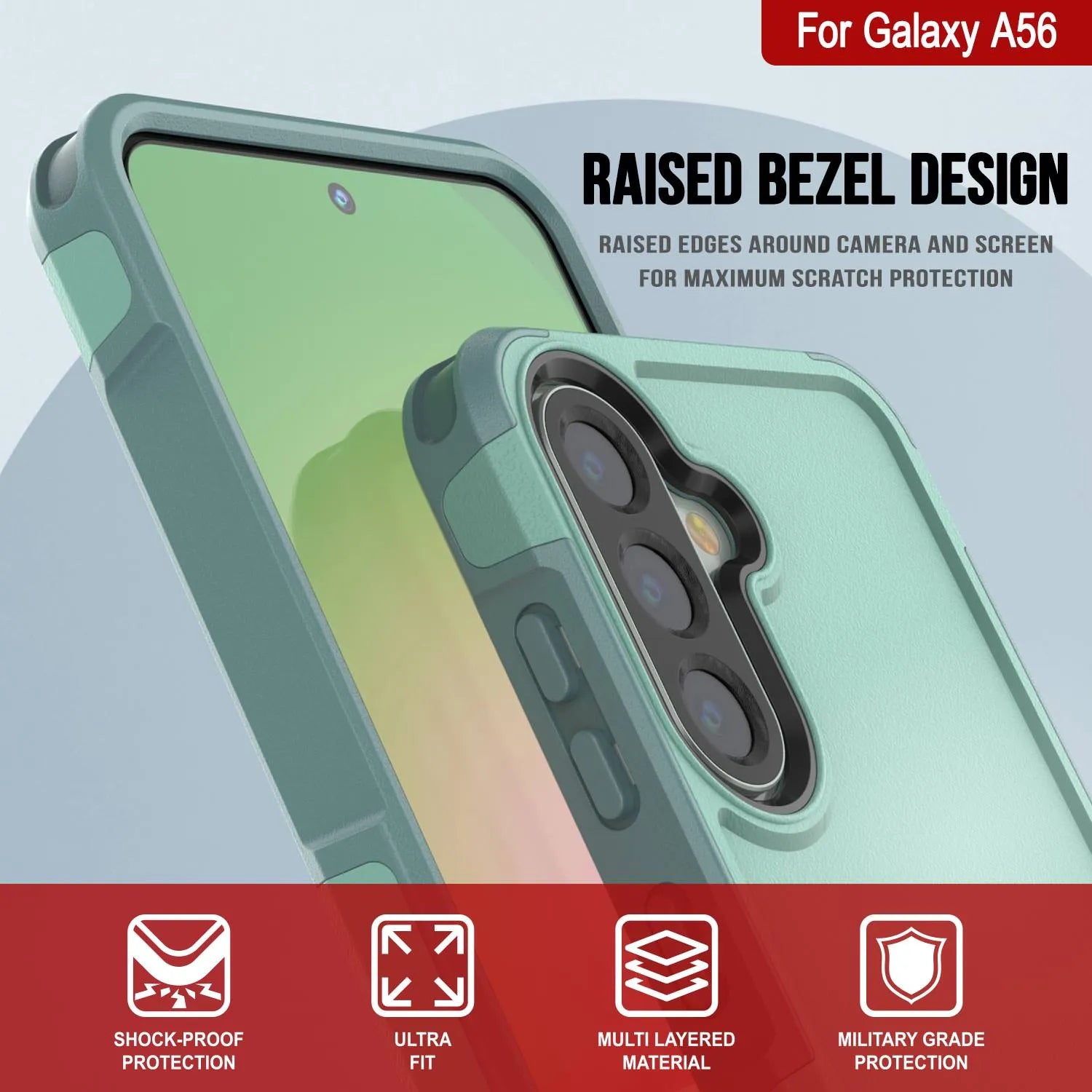 PunkCase Galaxy A56 Case, [Spartan 2.0 Series] Clear Rugged Heavy Duty Cover [Teal]
