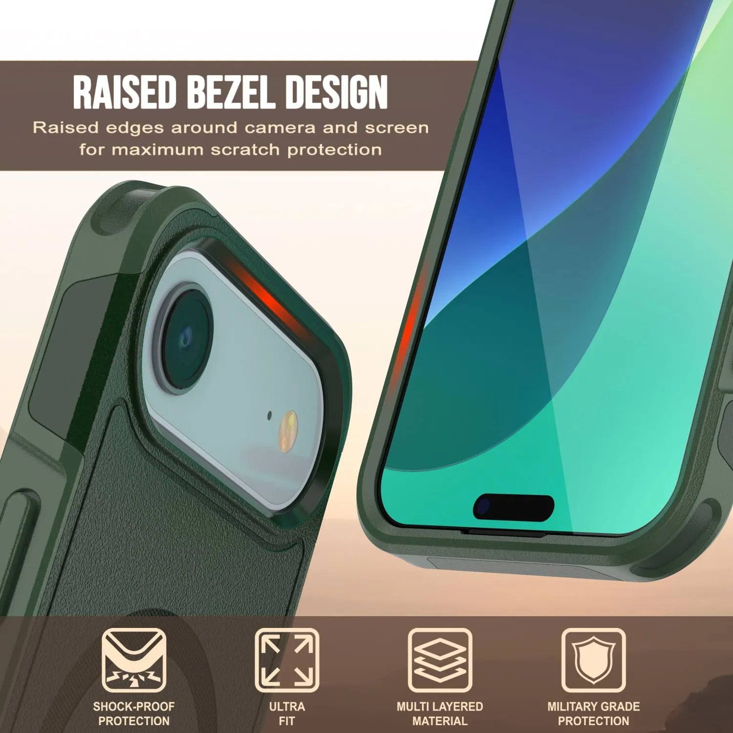 PunkCase iPhone 17 Air Case, [Spartan 2.0 Series] Clear Rugged Heavy Duty Cover W/Built in Screen Protector [dark green]