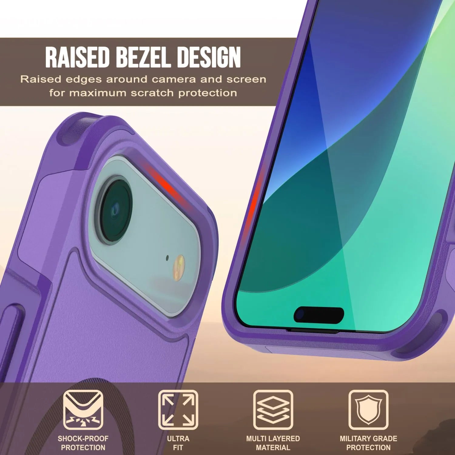 PunkCase iPhone 17 Air Case, [Spartan 2.0 Series] Clear Rugged Heavy Duty Cover W/Built in Screen Protector [purple]