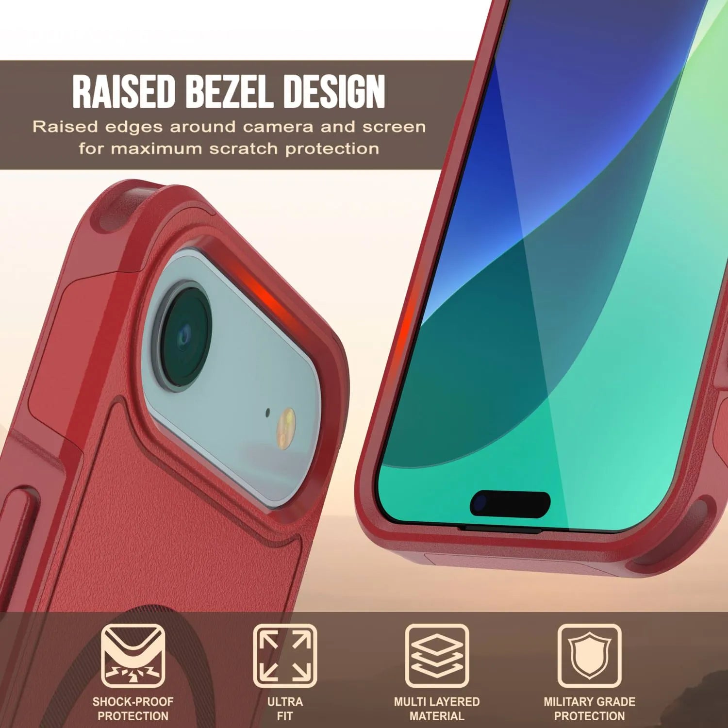 PunkCase iPhone 17 Air Case, [Spartan 2.0 Series] Clear Rugged Heavy Duty Cover W/Built in Screen Protector [red]