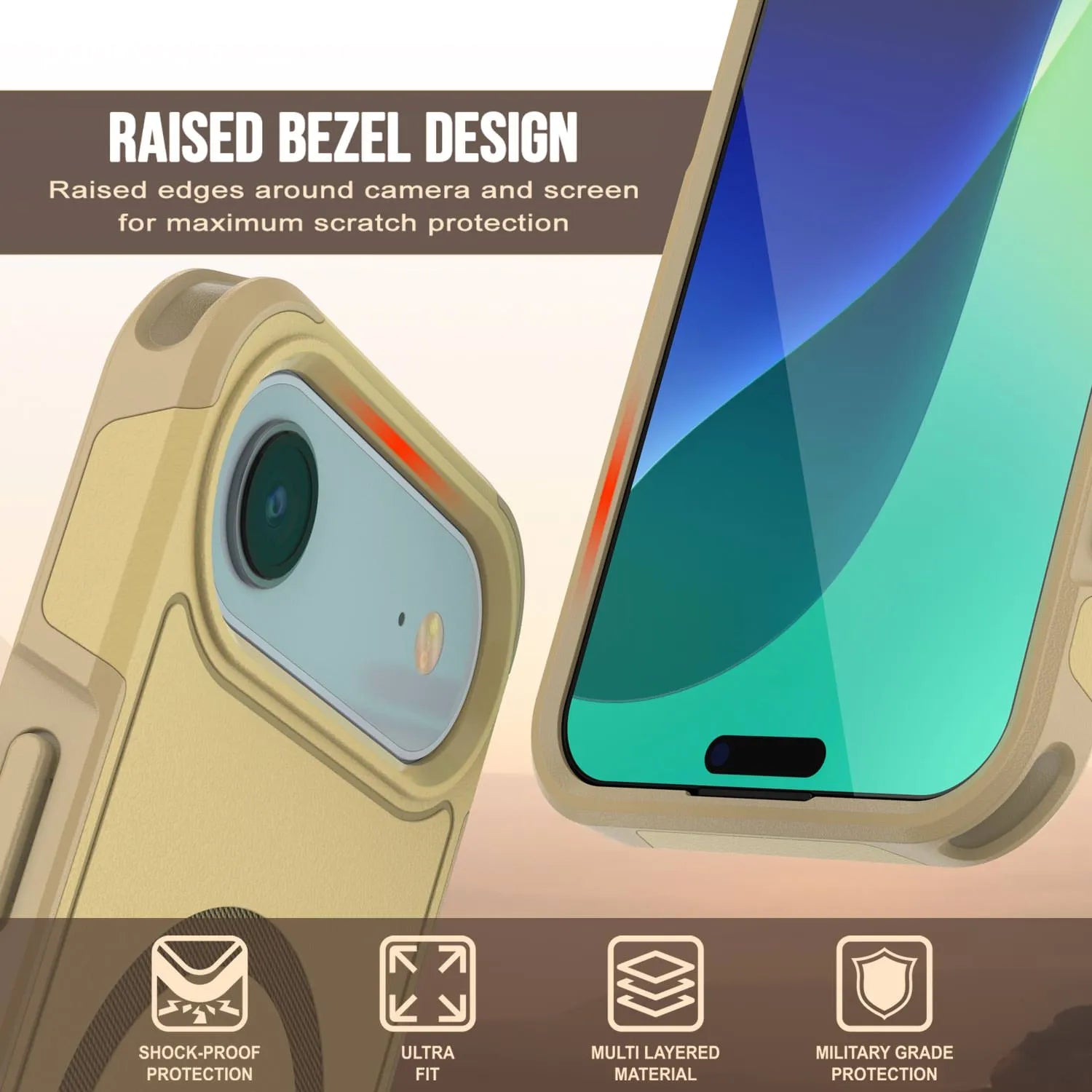 PunkCase iPhone 17 Air Case, [Spartan 2.0 Series] Clear Rugged Heavy Duty Cover W/Built in Screen Protector [yellow]