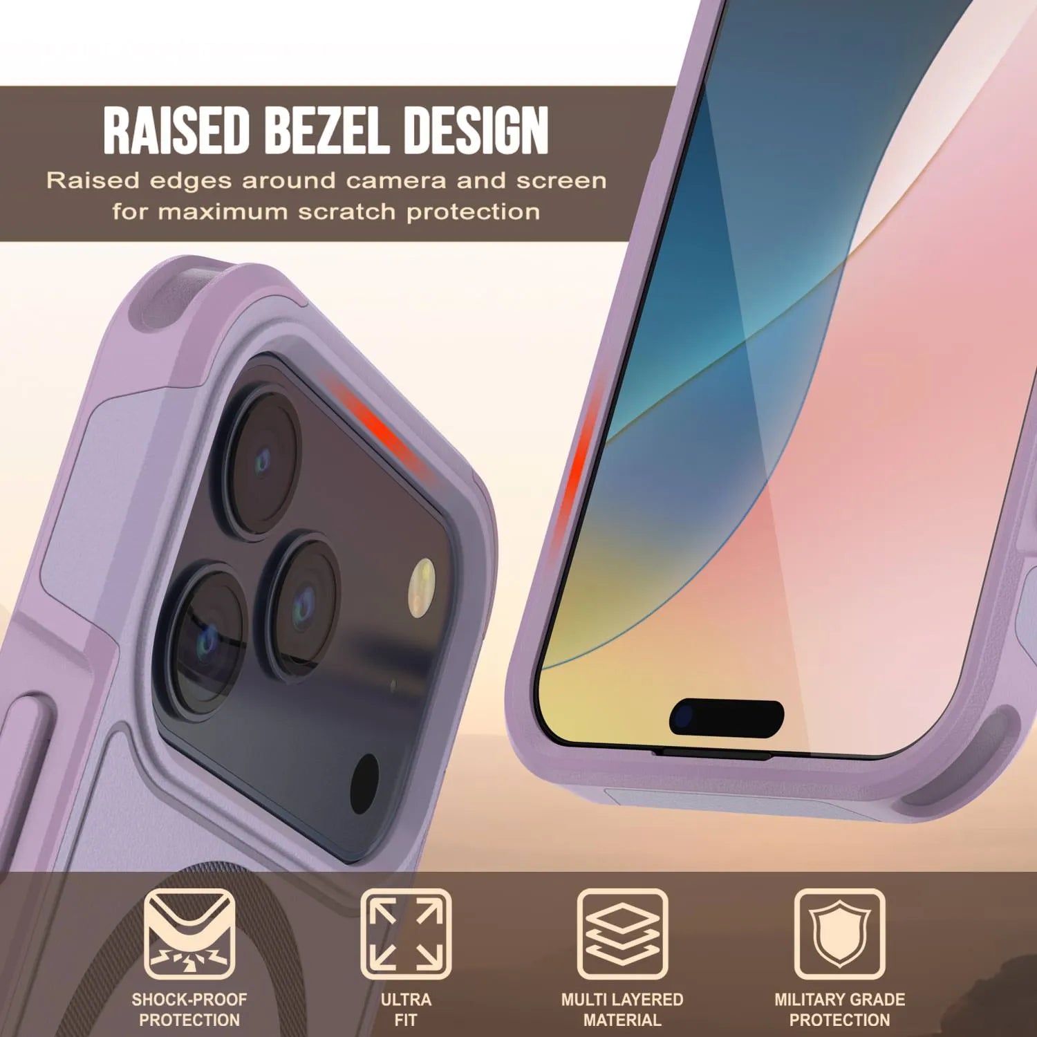 PunkCase iPhone 17 Pro Max Case, [Spartan 2.0 Series] Clear Rugged Heavy Duty Cover W/Built in Screen Protector [lilac]