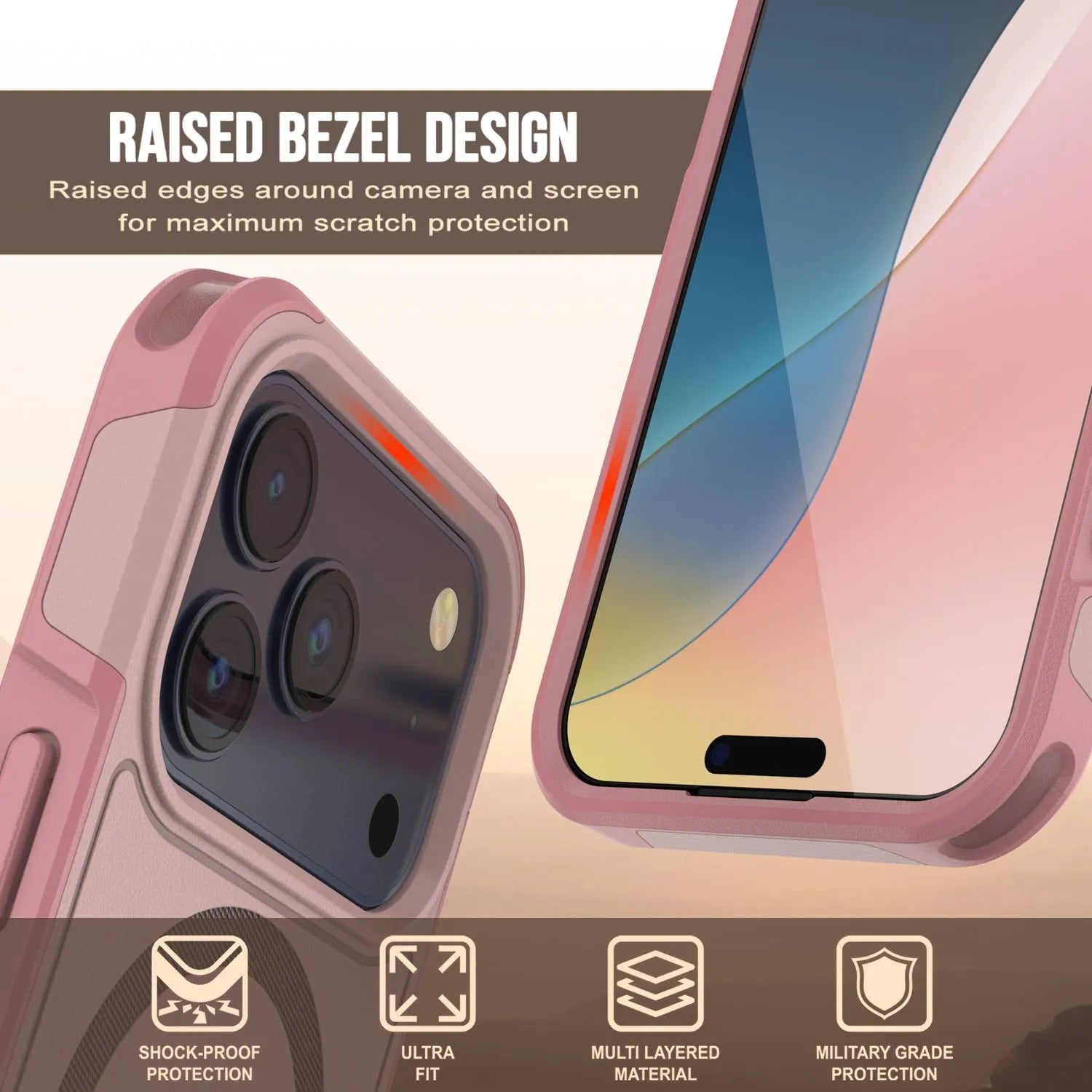 PunkCase iPhone 17 Pro Case, [Spartan 2.0 Series] Clear Rugged Heavy Duty Cover W/Built in Screen Protector [pink]