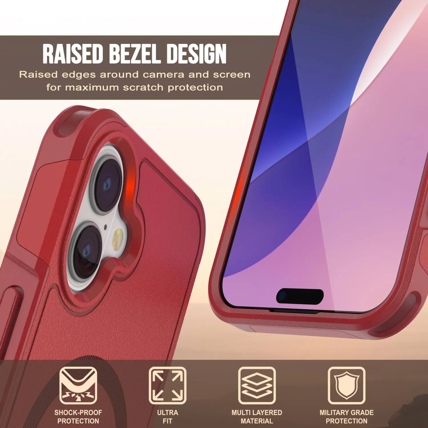 PunkCase iPhone 17 Case, [Spartan 2.0 Series] Clear Rugged Heavy Duty Cover W/Built in Screen Protector [red]