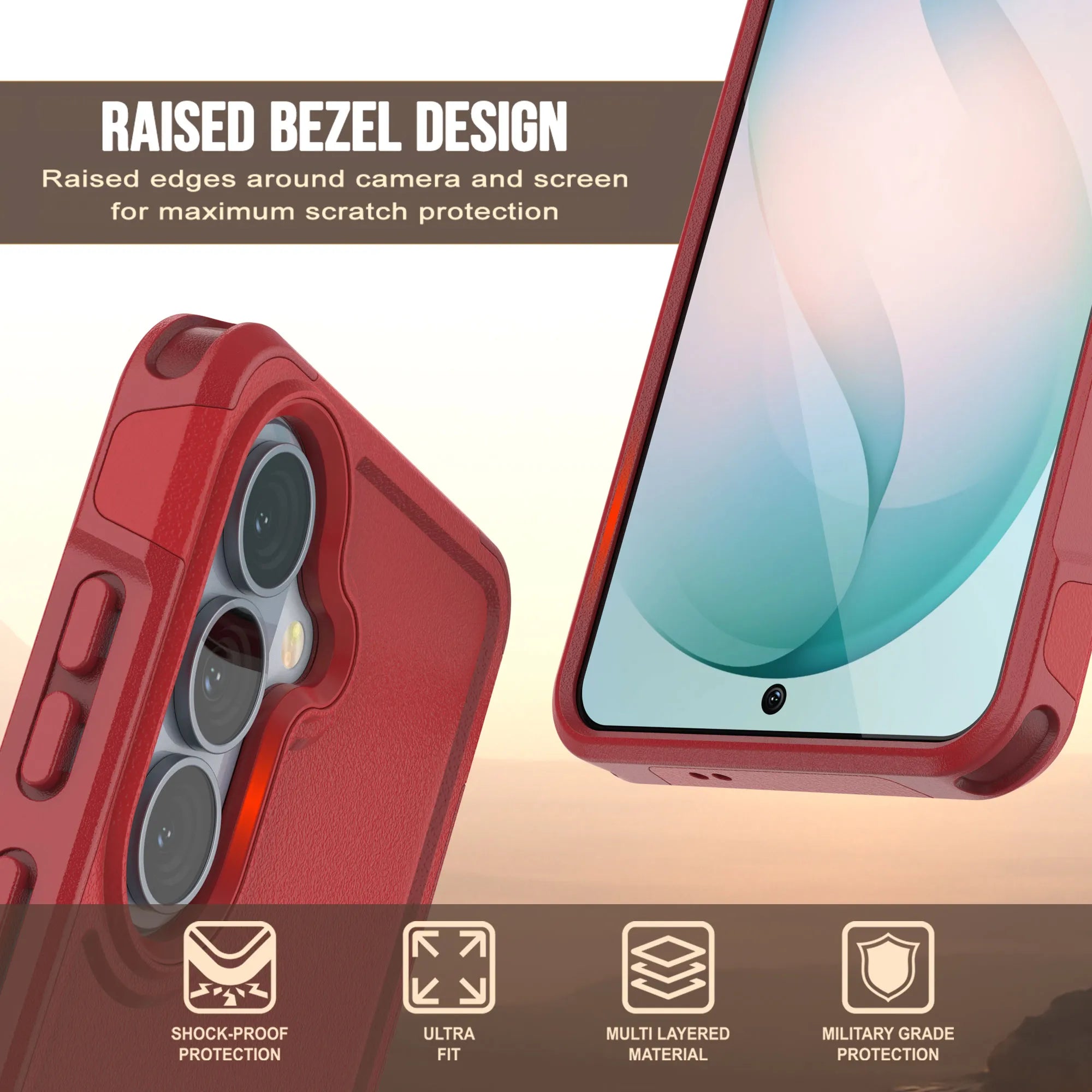 PunkCase Galaxy S26 Case, [Spartan 2.0 Series] Clear Rugged Heavy Duty Cover [Red]