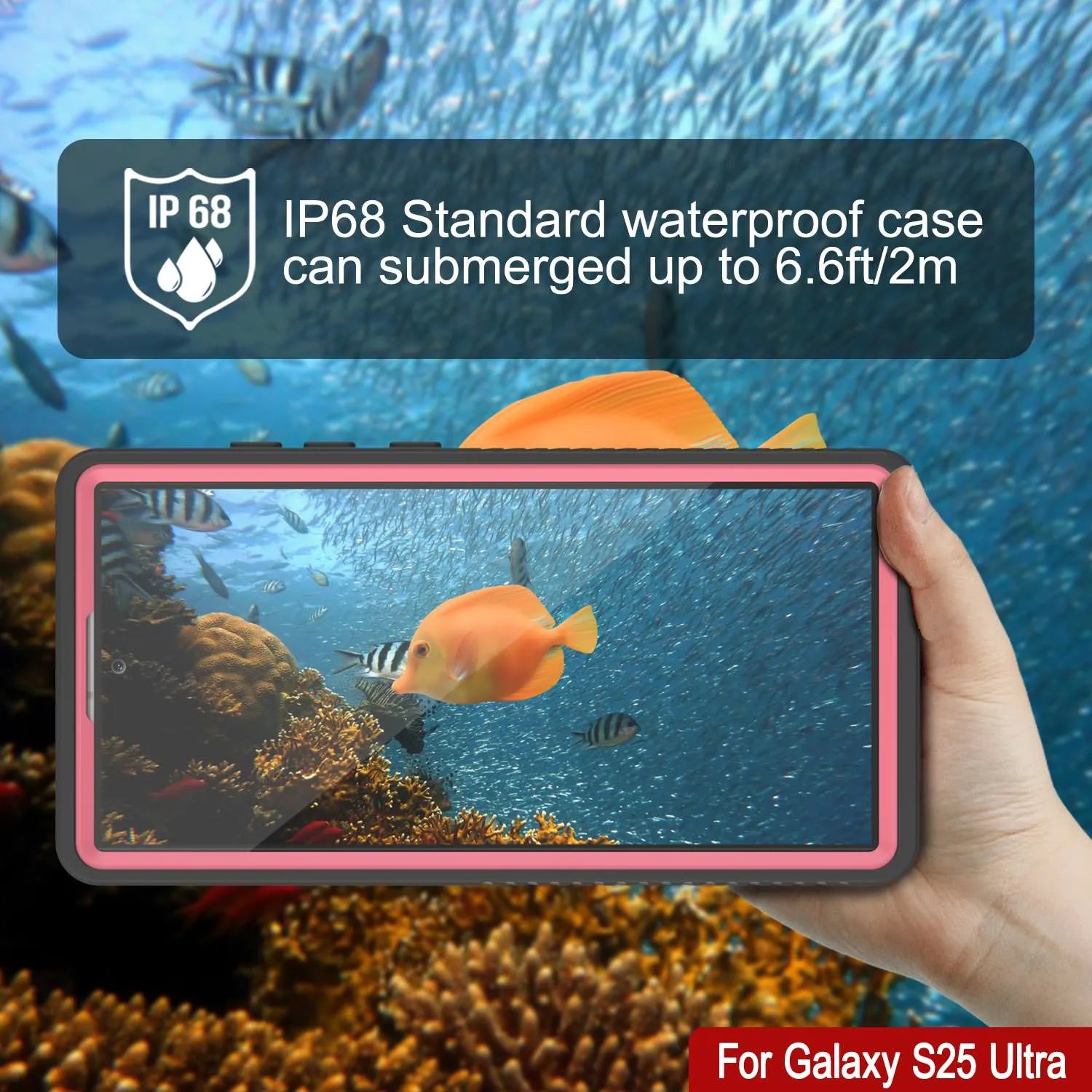 Galaxy S25 Ultra Waterproof Case PunkCase StudStar Pink Thin 6.6ft Underwater IP68 Shock/Snow Proof