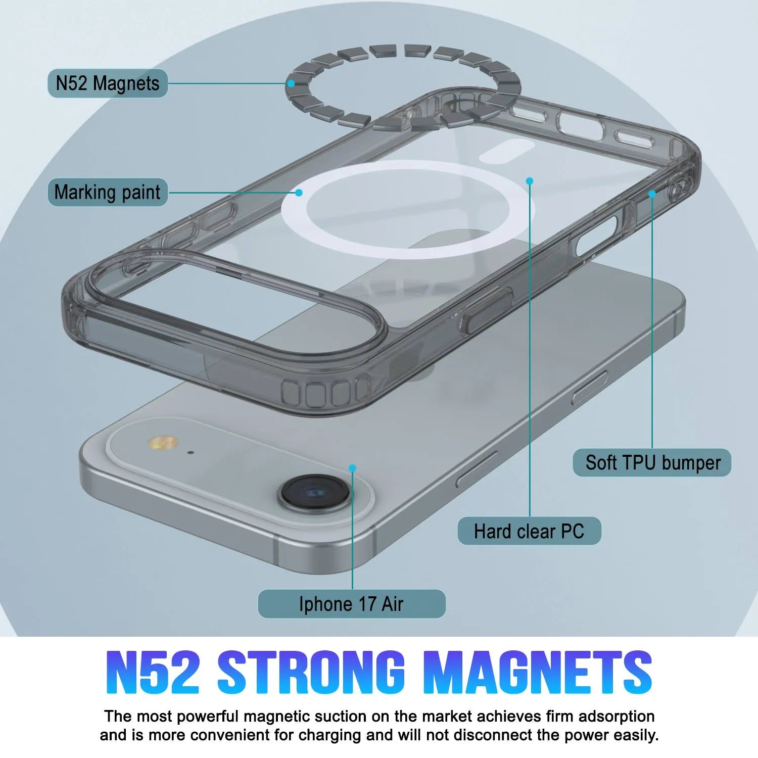 Punkcase iPhone 17 Air Magnetic Wireless Charging Case [ClearMag Series][Black]