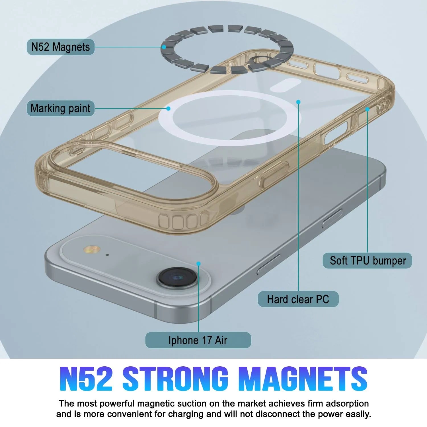 Punkcase iPhone 17 Air Magnetic Wireless Charging Case [ClearMag Series][Gold]