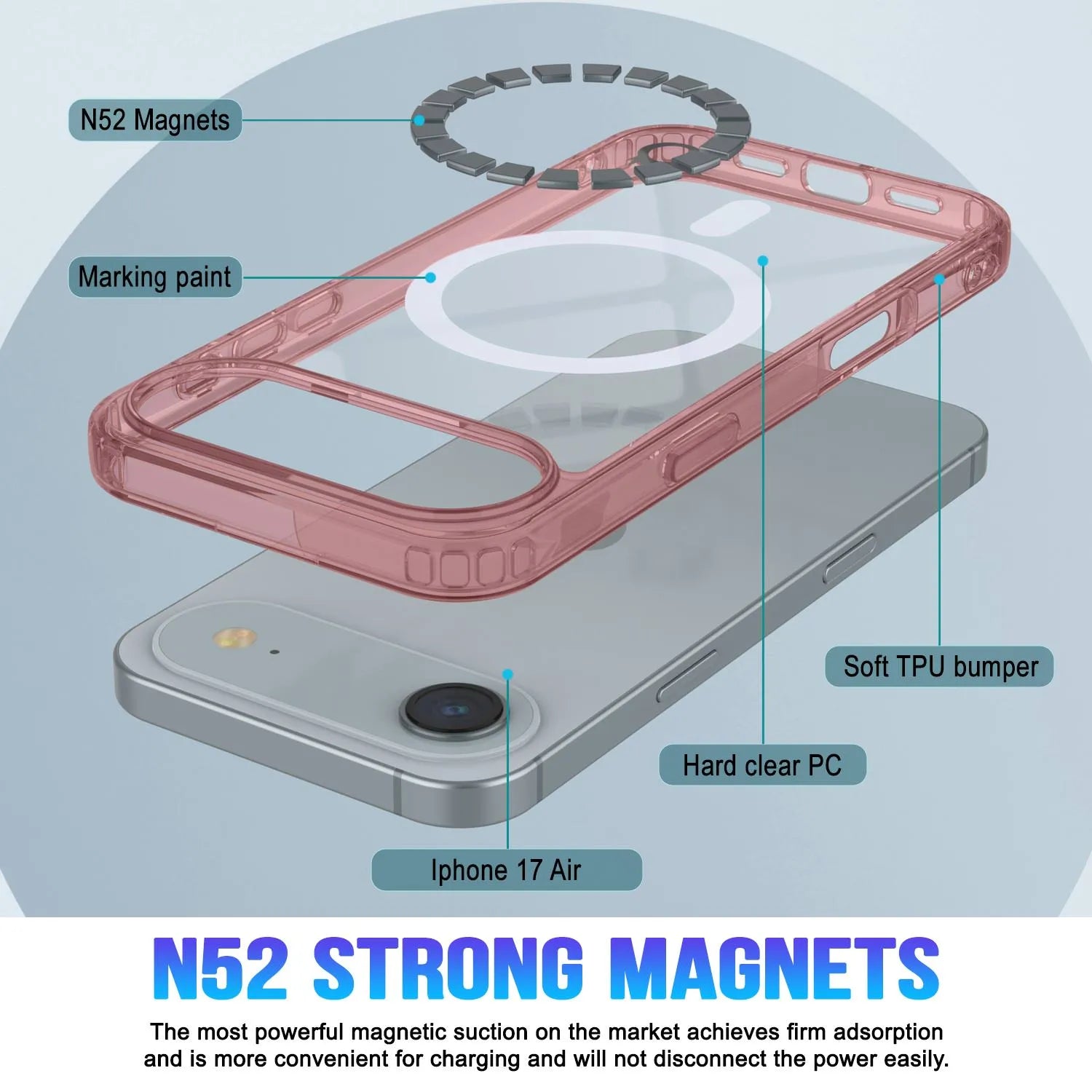 Punkcase iPhone 17 Air Magnetic Wireless Charging Case [ClearMag Series][Red]