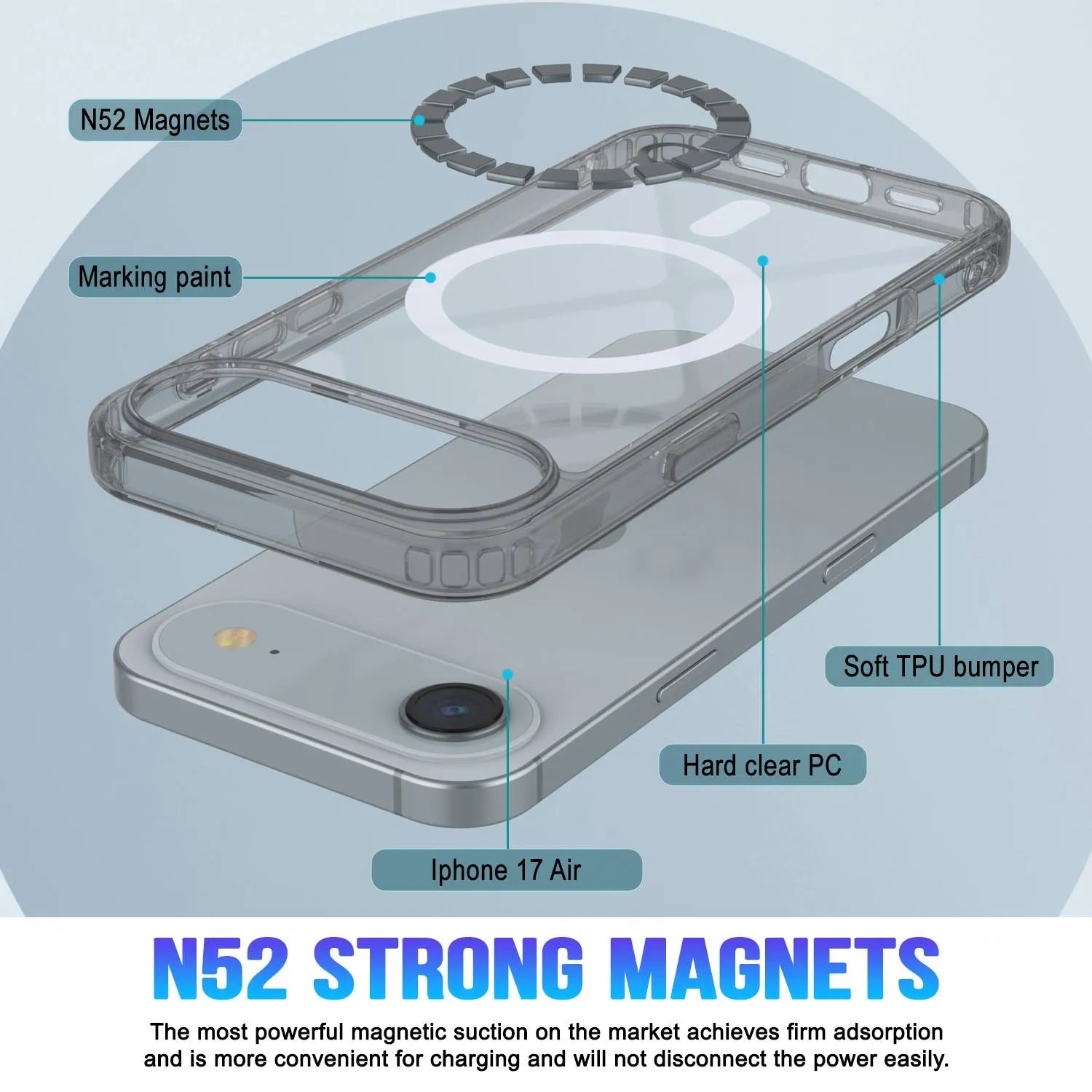 Punkcase iPhone 17 Air Magnetic Wireless Charging Case [ClearMag Series][Silver]