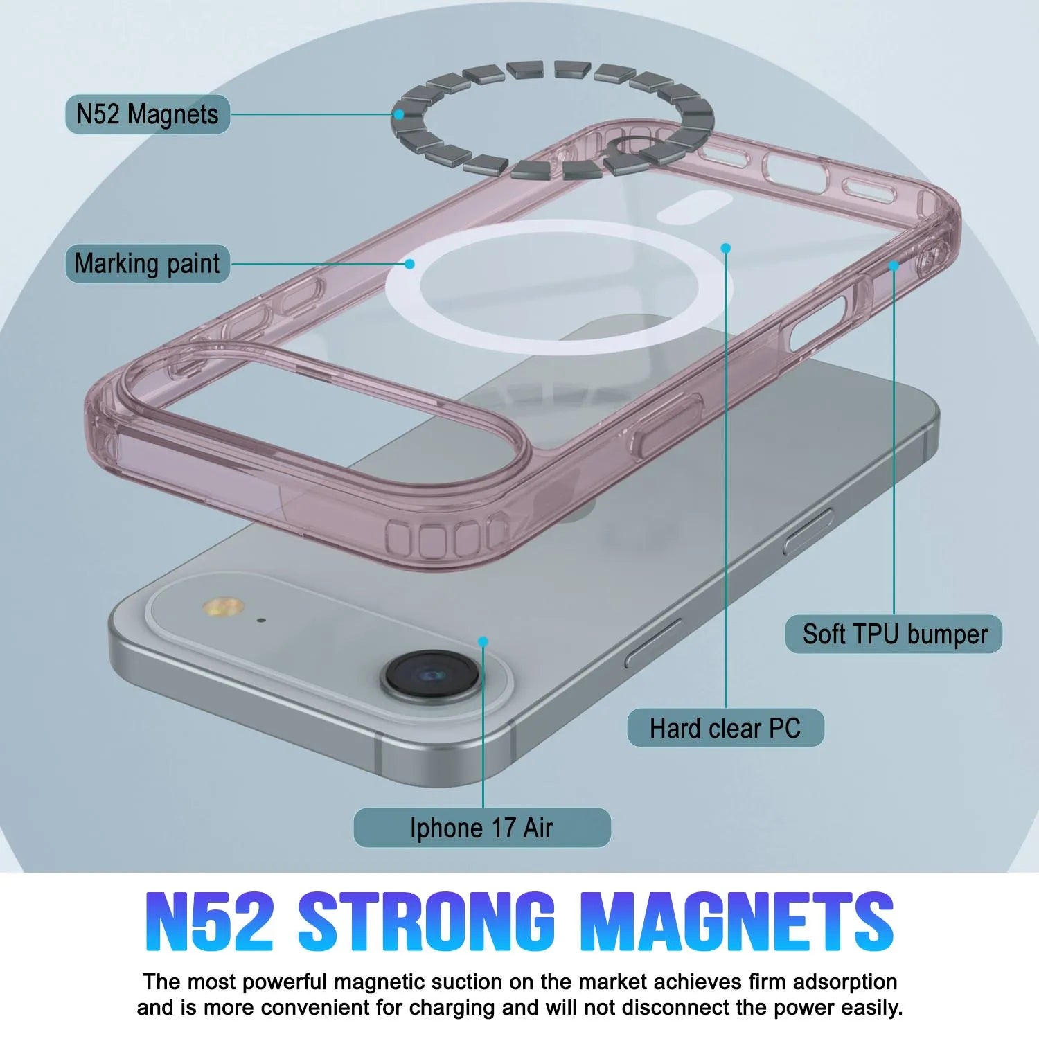 Punkcase iPhone 17 Air Magnetic Wireless Charging Case [ClearMag Series][Rose]