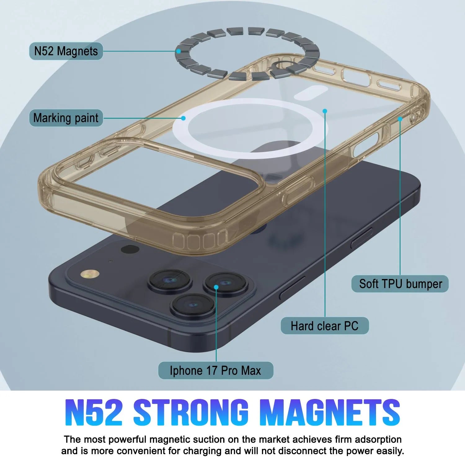 Punkcase iPhone 17 Pro Max Magnetic Wireless Charging Case [ClearMag Series][Gold]