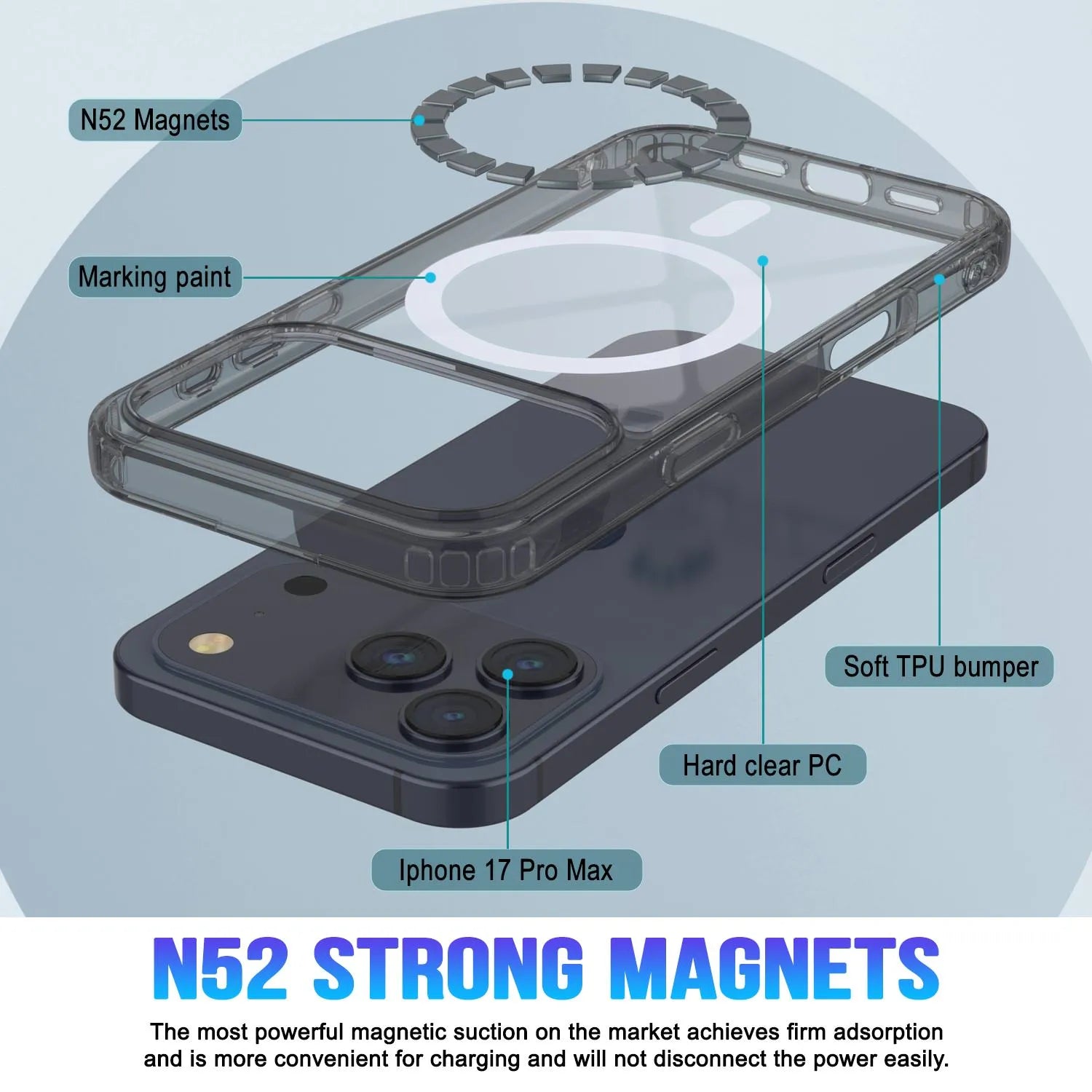 Punkcase iPhone 17 Pro Max Magnetic Wireless Charging Case [ClearMag Series][Black]