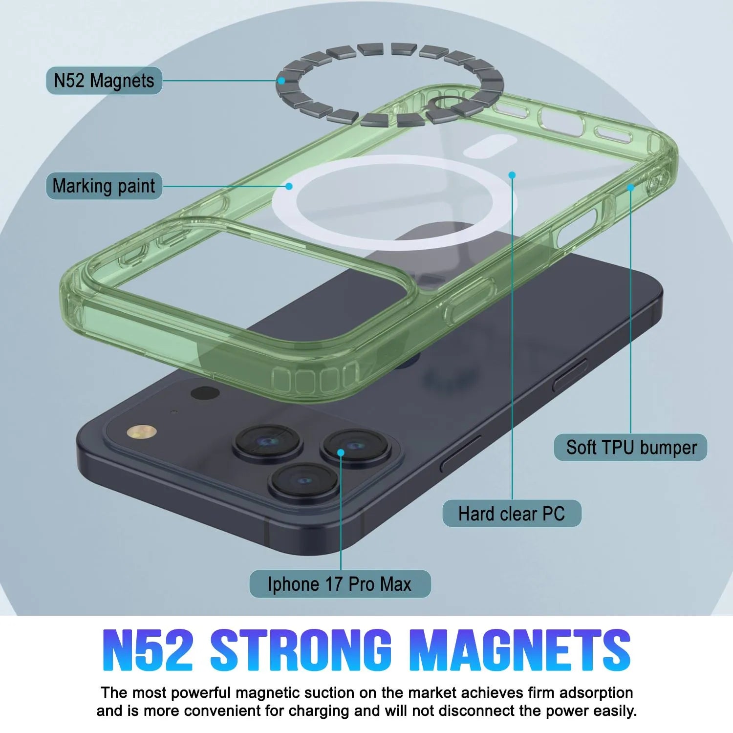 Punkcase iPhone 17 Pro Max Magnetic Wireless Charging Case [ClearMag Series][Green]