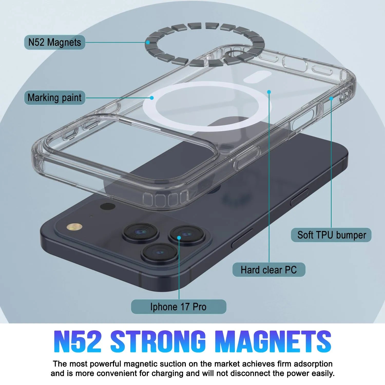 Punkcase iPhone 17 Pro Magnetic Wireless Charging Case [ClearMag Series][Clear]