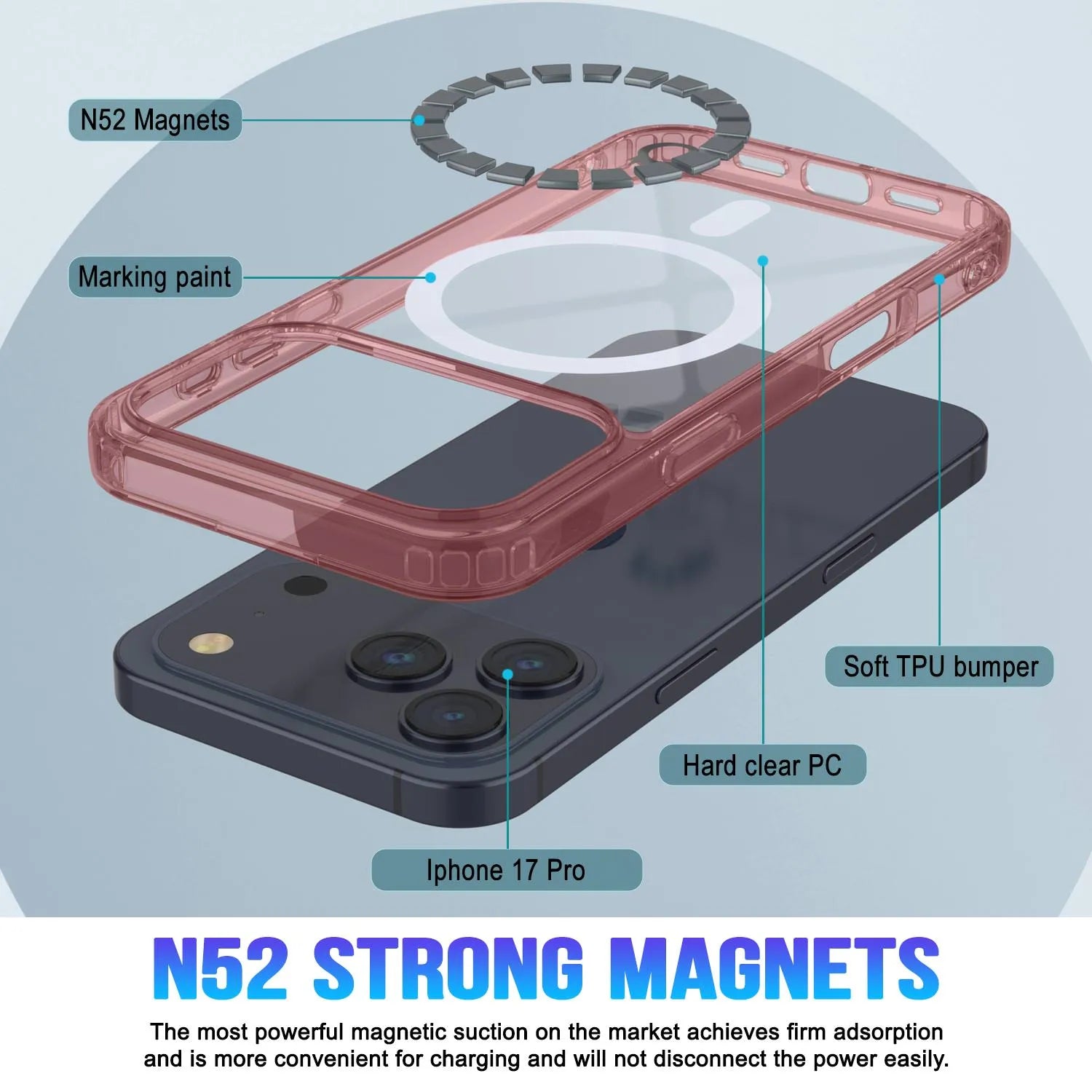 Punkcase iPhone 17 Pro Magnetic Wireless Charging Case [ClearMag Series][Red]