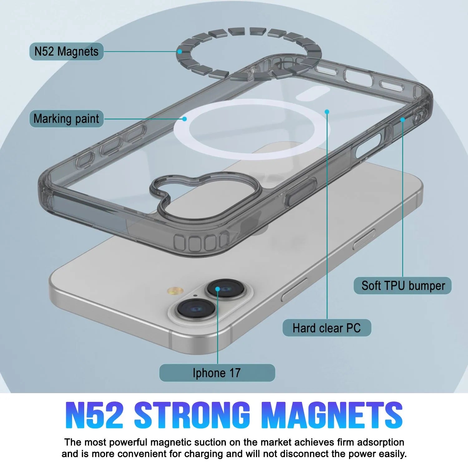 Punkcase iPhone 17 Magnetic Wireless Charging Case [ClearMag Series][Black]