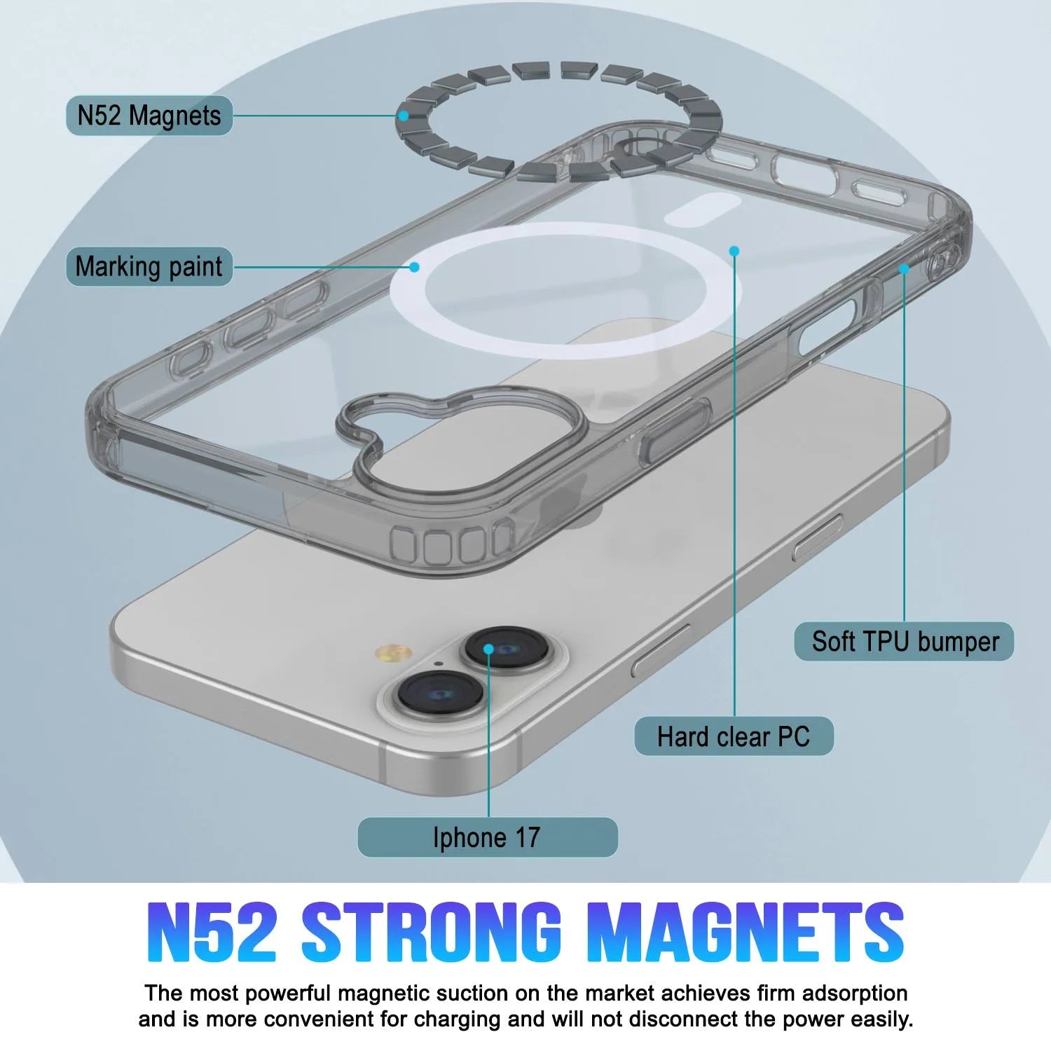 Punkcase iPhone 17 Magnetic Wireless Charging Case [ClearMag Series][Silver]