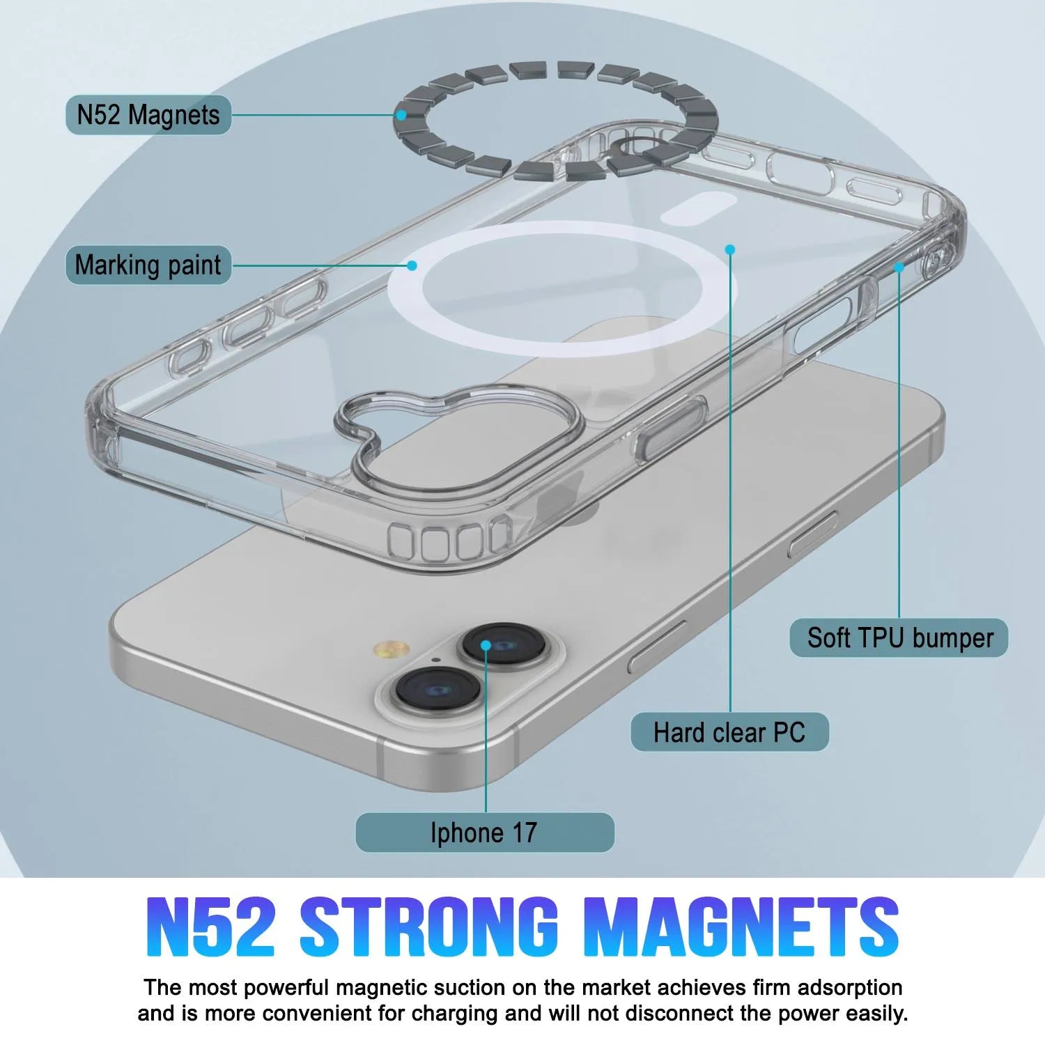 Punkcase iPhone 17 Magnetic Wireless Charging Case [ClearMag Series][Clear]