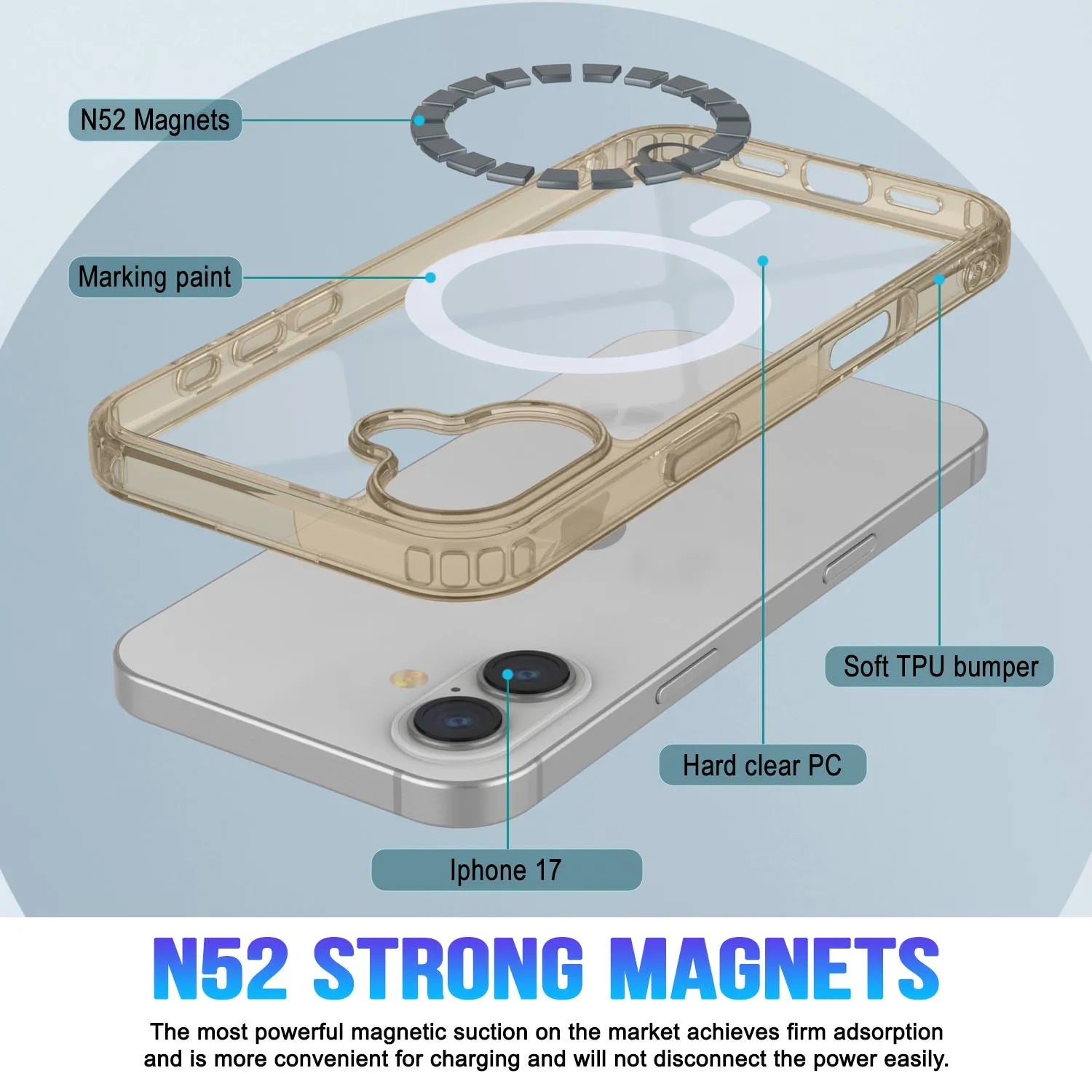 Punkcase iPhone 17 Magnetic Wireless Charging Case [ClearMag Series][Gold]