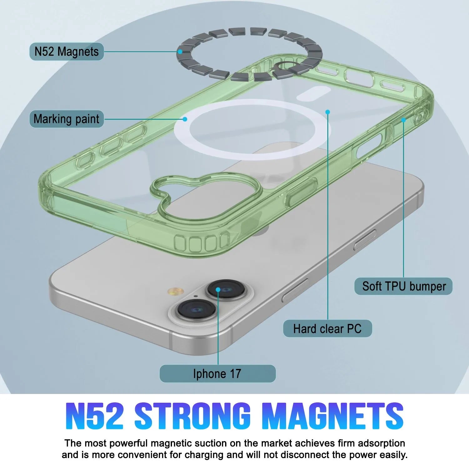 Punkcase iPhone 17 Magnetic Wireless Charging Case [ClearMag Series][Green]