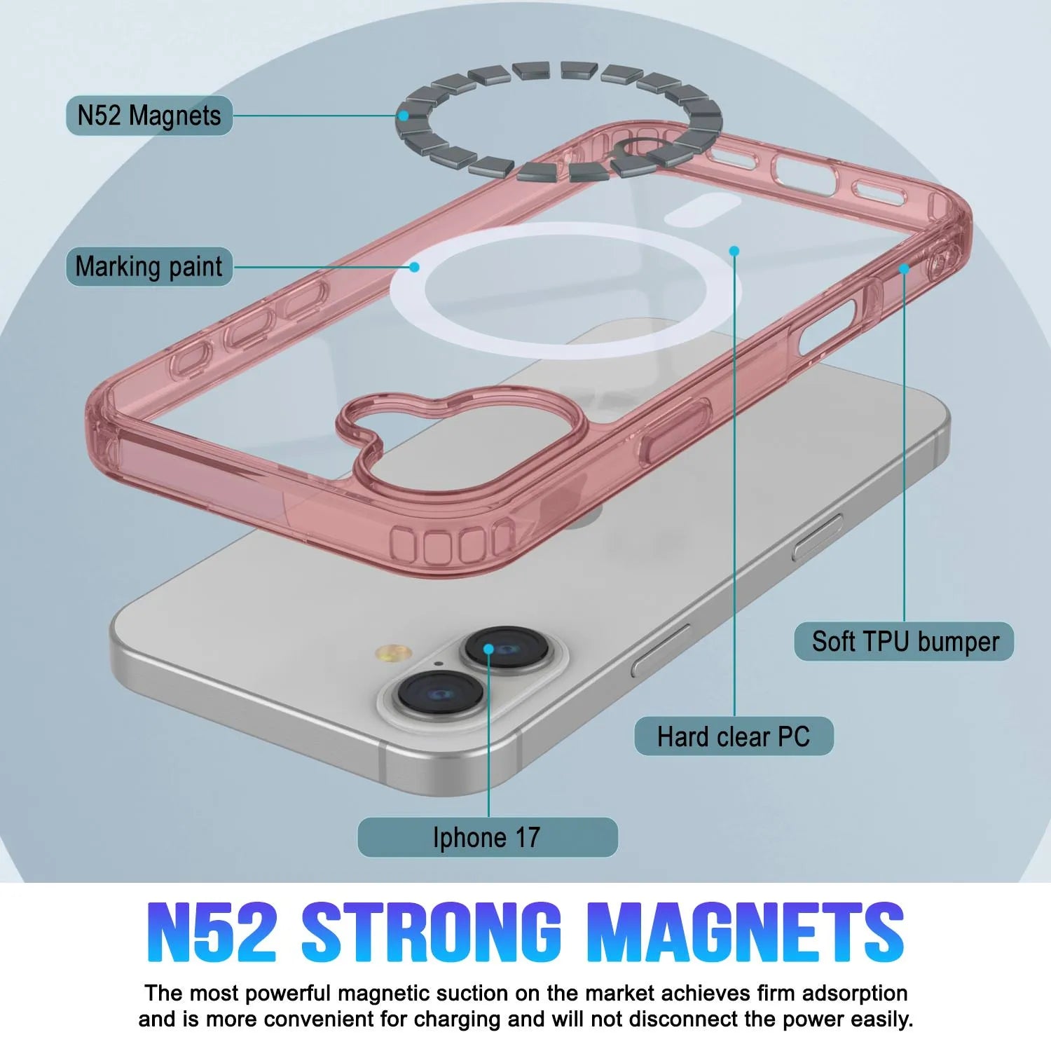 Punkcase iPhone 17 Magnetic Wireless Charging Case [ClearMag Series][Red]