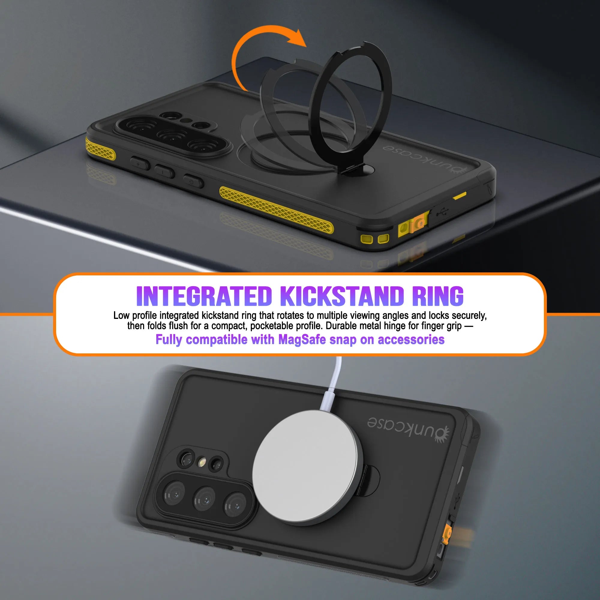 Galaxy S26 Ultra Waterproof Case [Kickstud 2.0 Series] Protective IP68 Cover W/Screen Protector & Kickstand [Yellow]