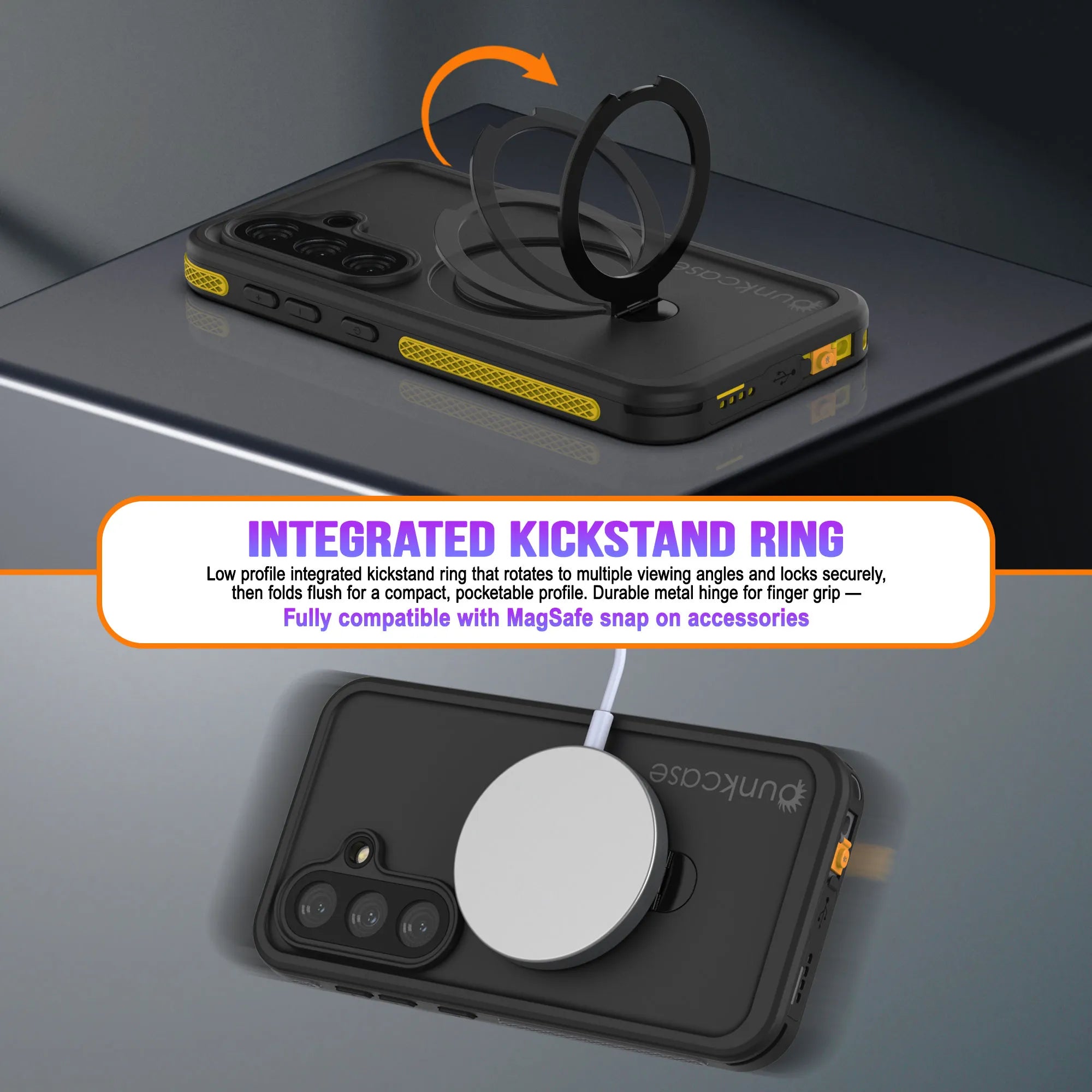 Galaxy S26 Waterproof Case [Kickstud 2.0 Series] Protective IP68 Cover W/Screen Protector & Kickstand [Yellow]