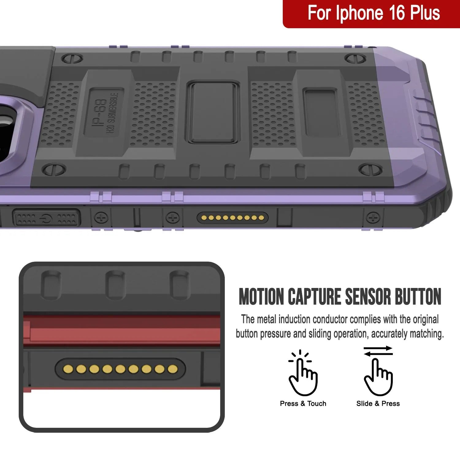 iPhone 16 Plus Metal Extreme 3.0 Series Aluminum Waterproof Case IP68 W/Buillt in Screen Protector & Kickstand [Purple]