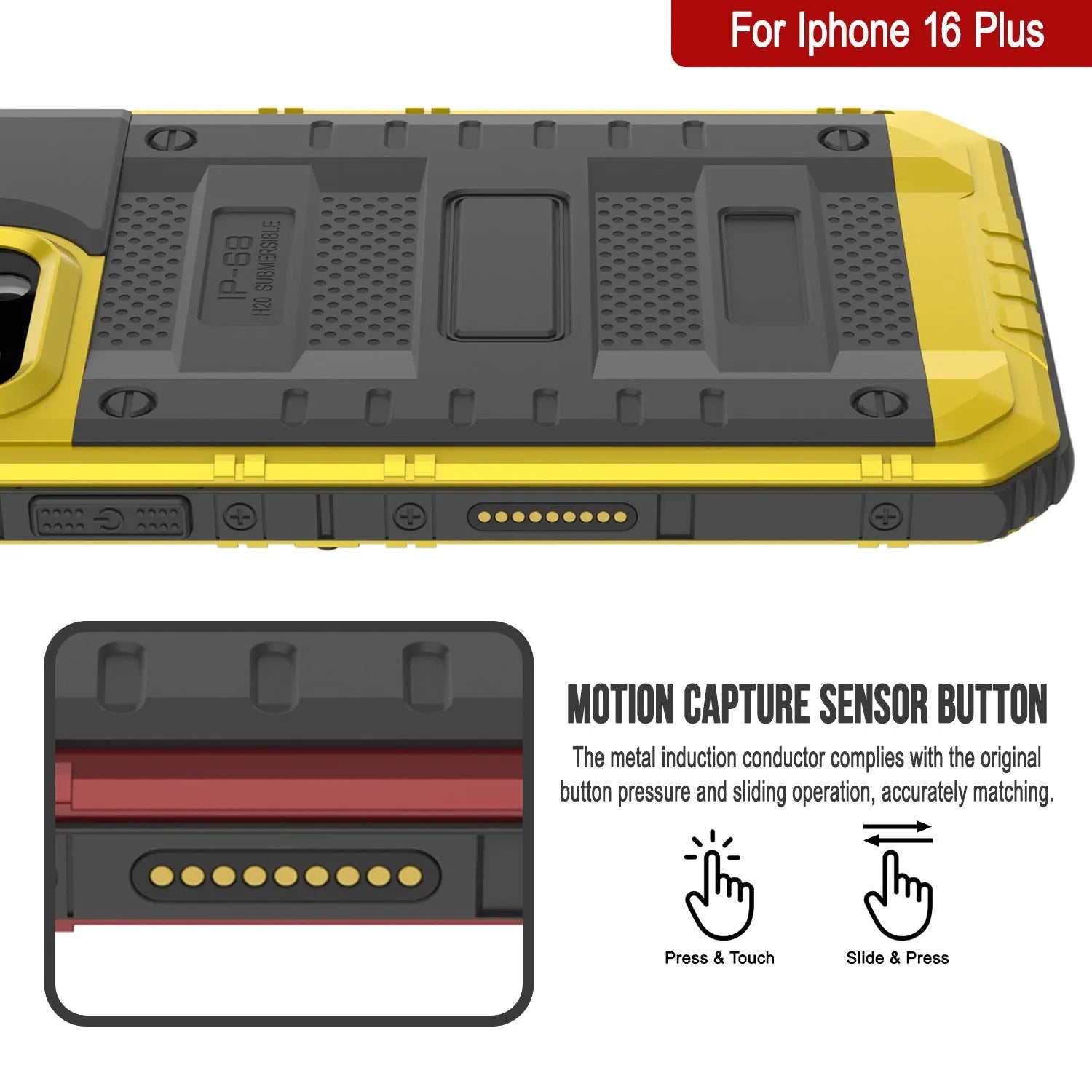 iPhone 16 Plus Metal Extreme 3.0 Series Aluminum Waterproof Case IP68 W/Buillt in Screen Protector & Kickstand [Yellow]