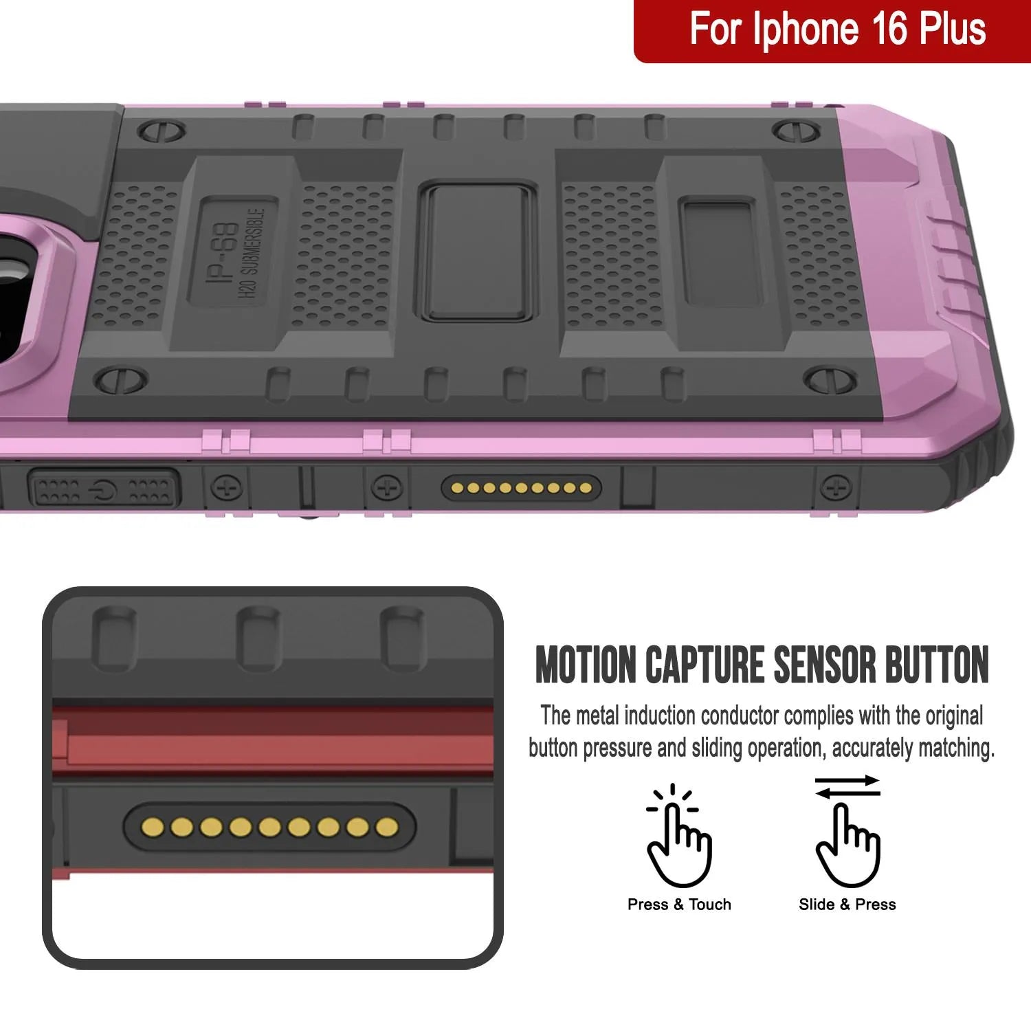 iPhone 16 Plus Metal Extreme 3.0 Series Aluminum Waterproof Case IP68 W/Buillt in Screen Protector & Kickstand [Pink]