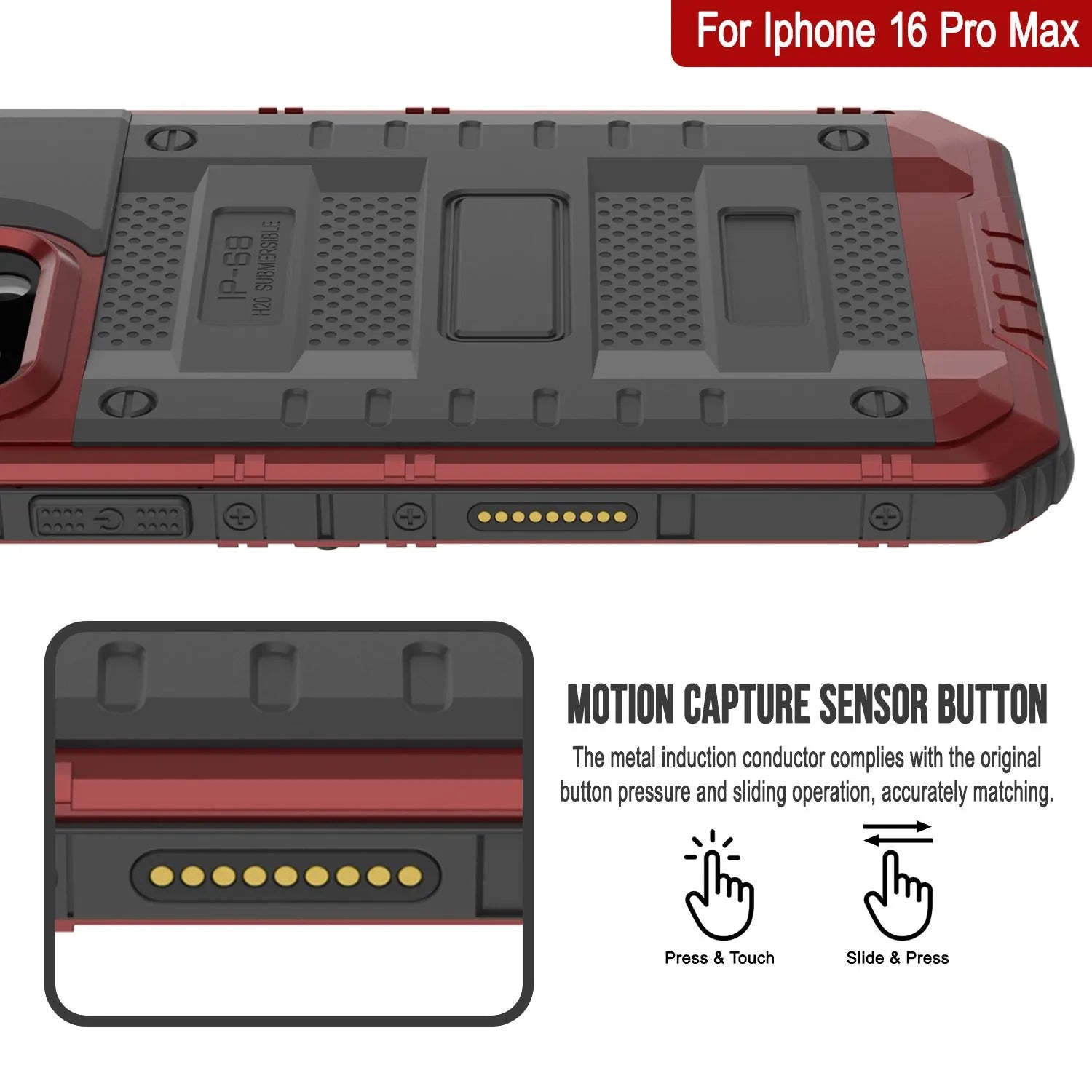 iPhone 16 Pro Max Metal Extreme 3.0 Series Aluminum Waterproof Case IP68 W/Buillt in Screen Protector & Kickstand [Red]