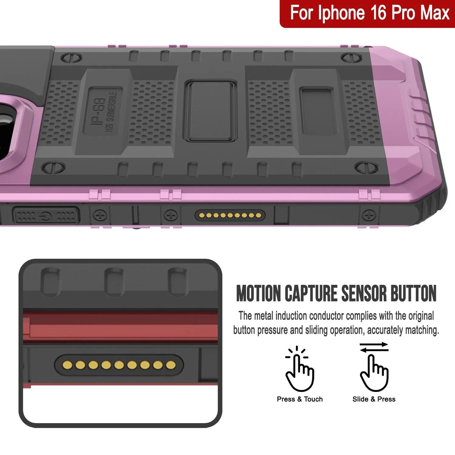 iPhone 16 Pro Max Metal Extreme 3.0 Series Aluminum Waterproof Case IP68 W/Buillt in Screen Protector & Kickstand [Pink]