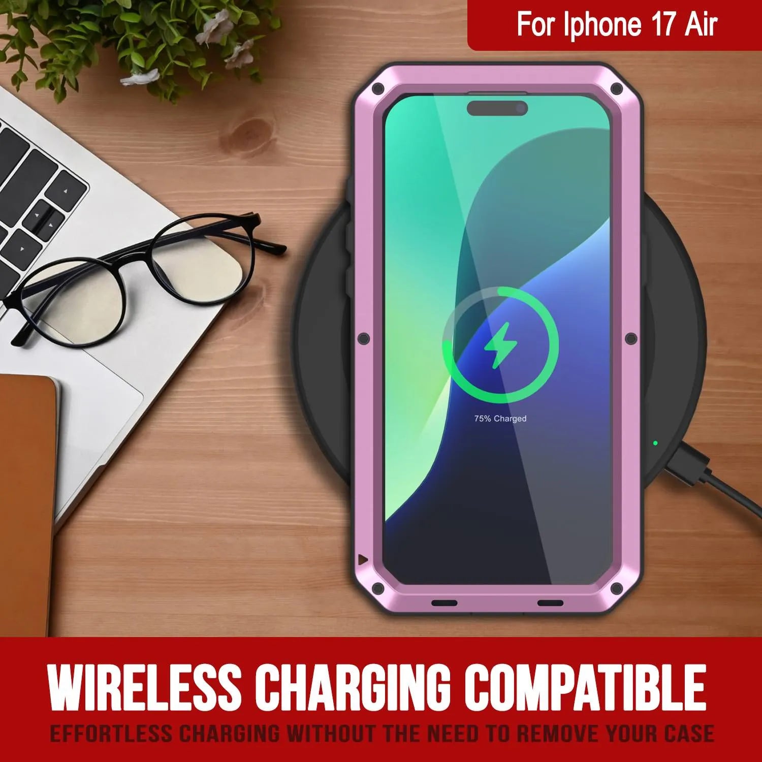 iPhone 17 Air Metal Case, Heavy Duty Military Grade Armor Cover [shock proof] Full Body Hard [Pink]