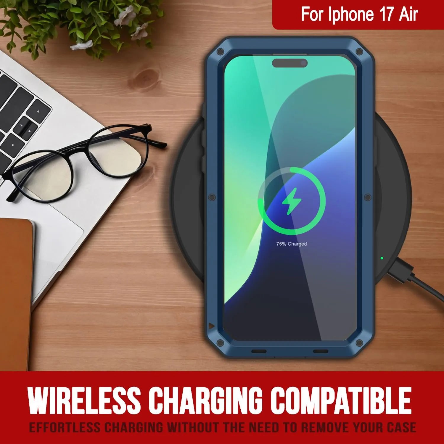 iPhone 17 Air Metal Case, Heavy Duty Military Grade Armor Cover [shock proof] Full Body Hard [Blue]