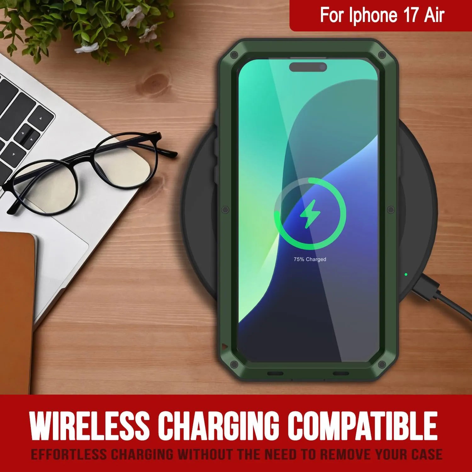 iPhone 17 Air Metal Case, Heavy Duty Military Grade Armor Cover [shock proof] Full Body Hard [Dark Green]