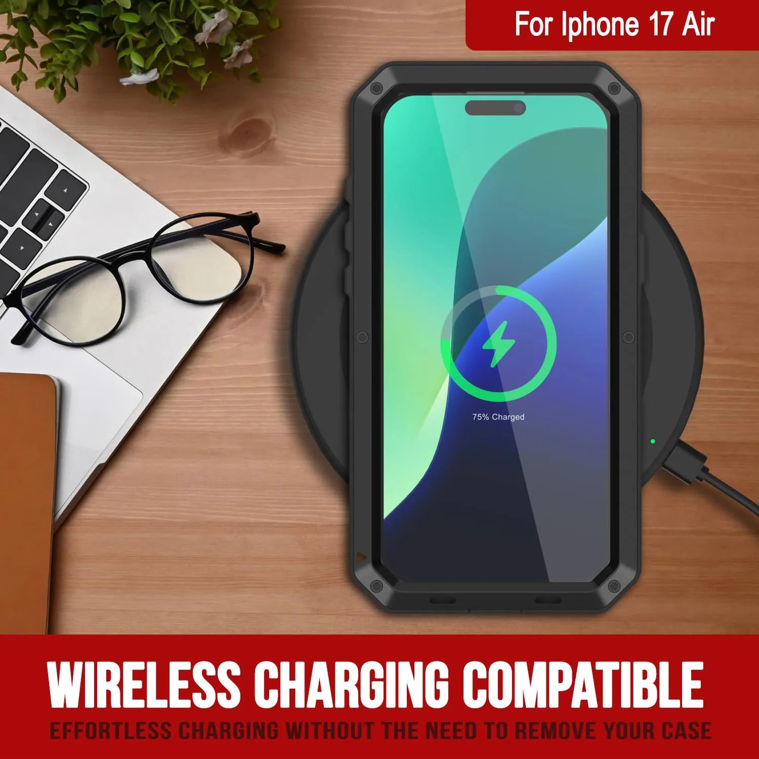 iPhone 17 Air Metal Case, Heavy Duty Military Grade Armor Cover [shock proof] Full Body Hard [Black]