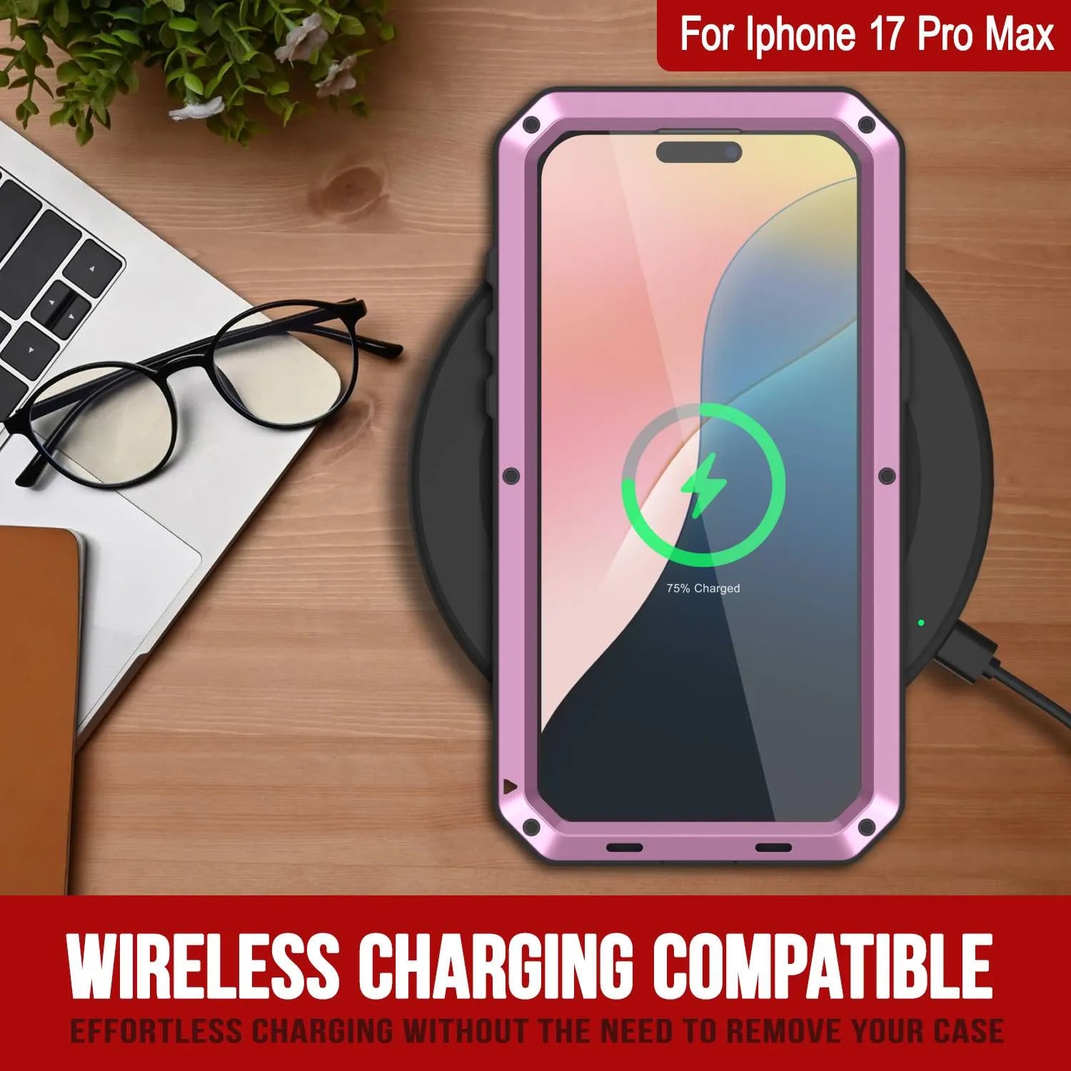 iPhone 17 Pro Max Metal Case, Heavy Duty Military Grade Armor Cover [shock proof] Full Body Hard [Pink]