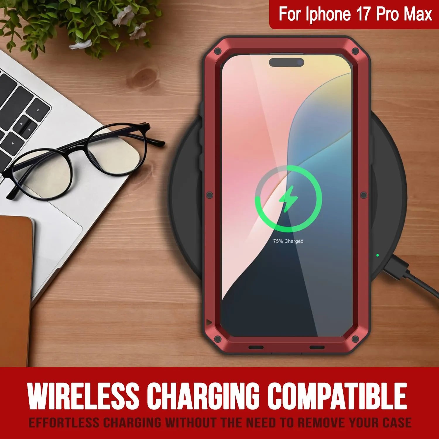 iPhone 17 Pro Max Metal Case, Heavy Duty Military Grade Armor Cover [shock proof] Full Body Hard [Red]