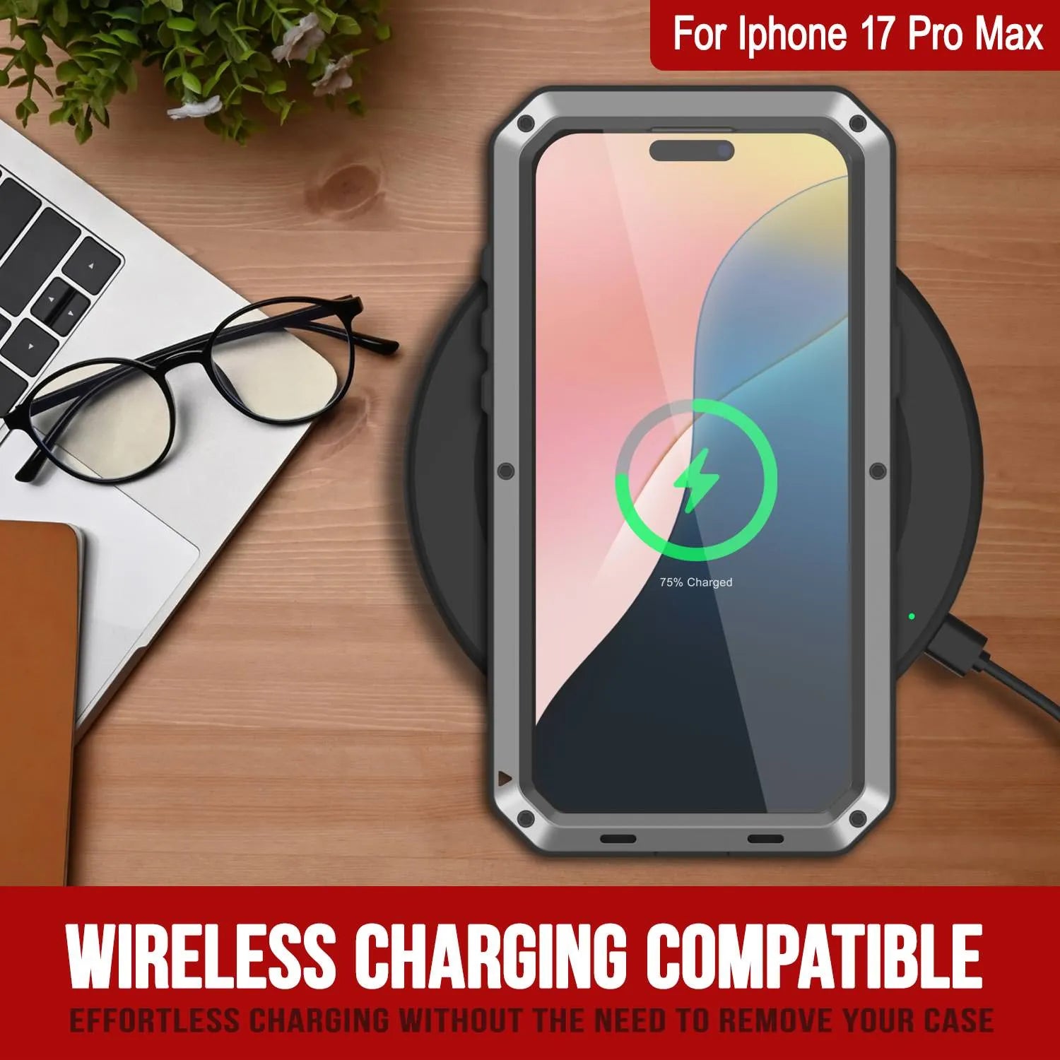 iPhone 17 Pro Max Metal Case, Heavy Duty Military Grade Armor Cover [shock proof] Full Body Hard [Silver]