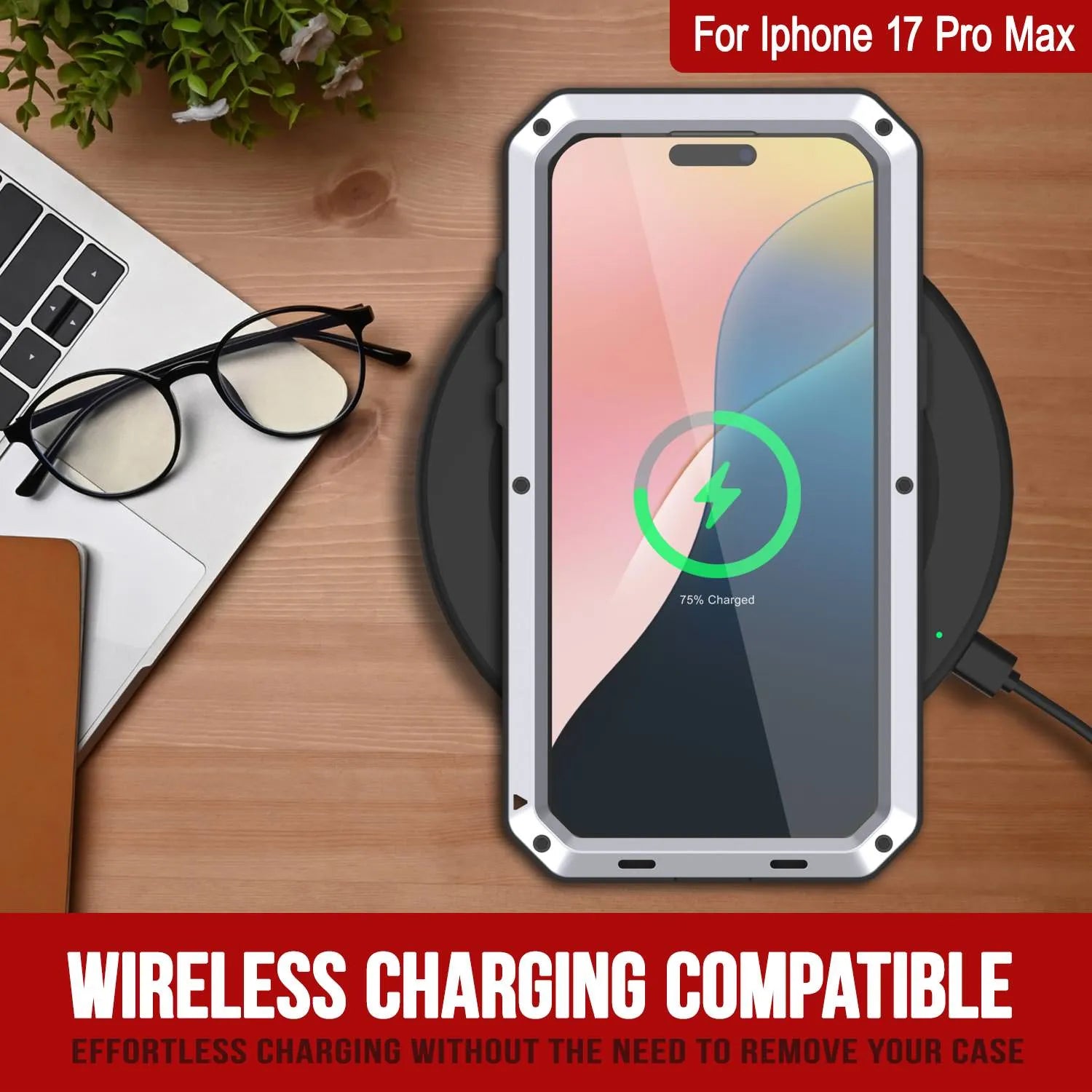 iPhone 17 Pro Max Metal Case, Heavy Duty Military Grade Armor Cover [shock proof] Full Body Hard [White]