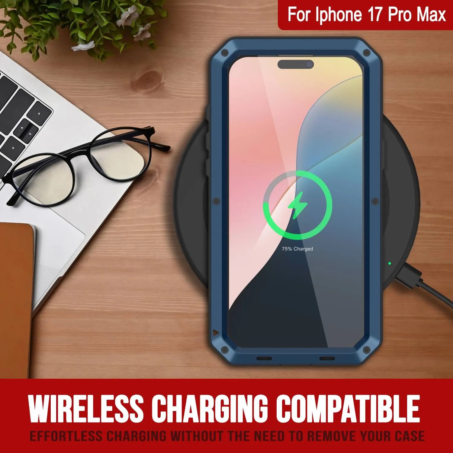 iPhone 17 Pro Max Metal Case, Heavy Duty Military Grade Armor Cover [shock proof] Full Body Hard [Blue]