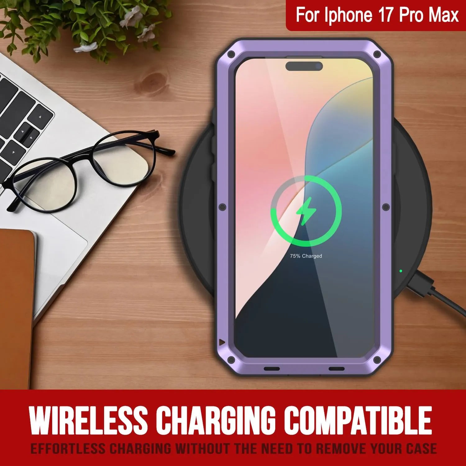 iPhone 17 Pro Max Metal Case, Heavy Duty Military Grade Armor Cover [shock proof] Full Body Hard [Purple]