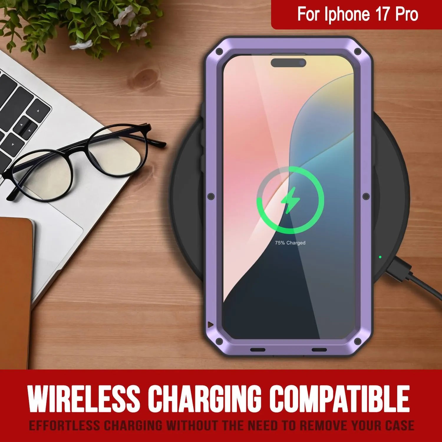 iPhone 17 Pro Metal Case, Heavy Duty Military Grade Armor Cover [shock proof] Full Body Hard [Purple]