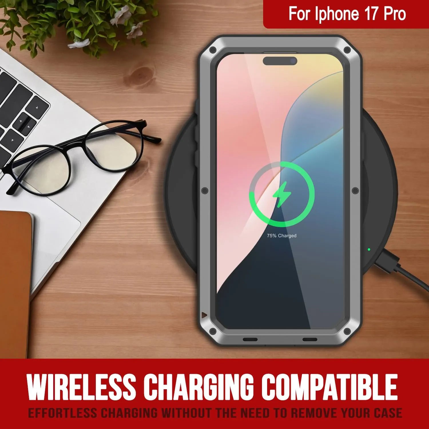 iPhone 17 Pro Metal Case, Heavy Duty Military Grade Armor Cover [shock proof] Full Body Hard [Silver]